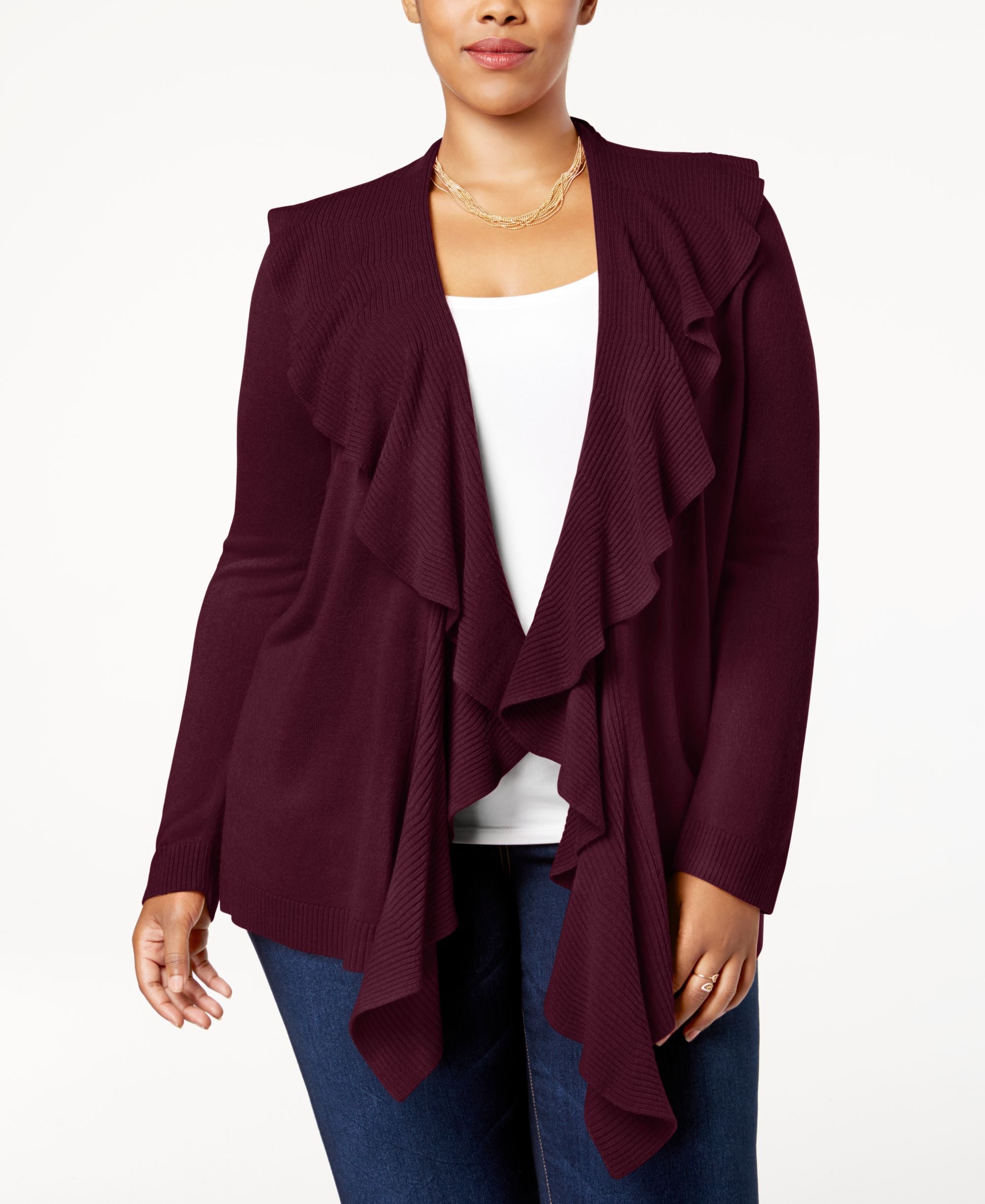Karen Scott Plus Size Luxsoft Ruffled Cardigan