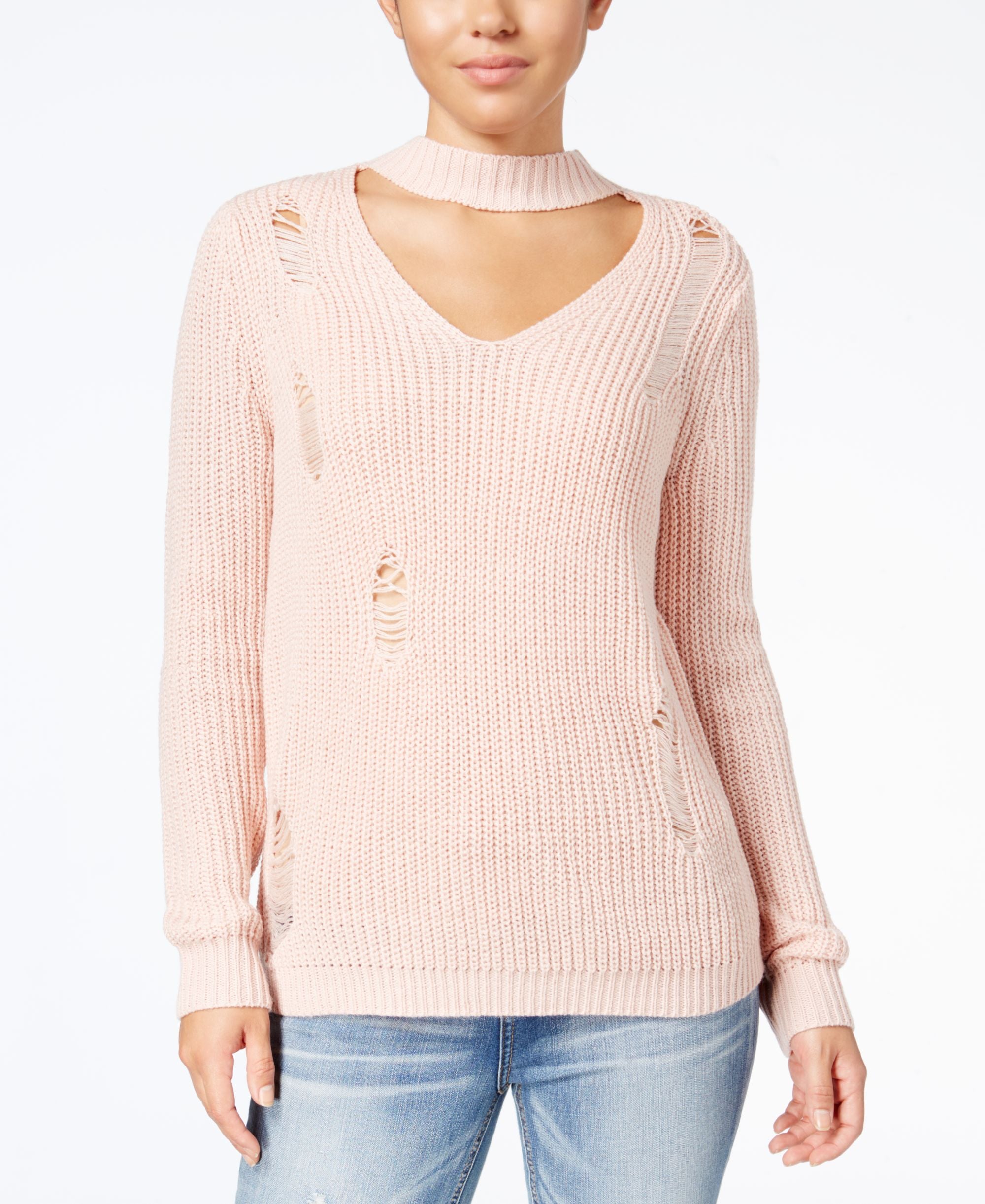 Crave Fame Juniors Ripped Choker Sweater By Almost Famous