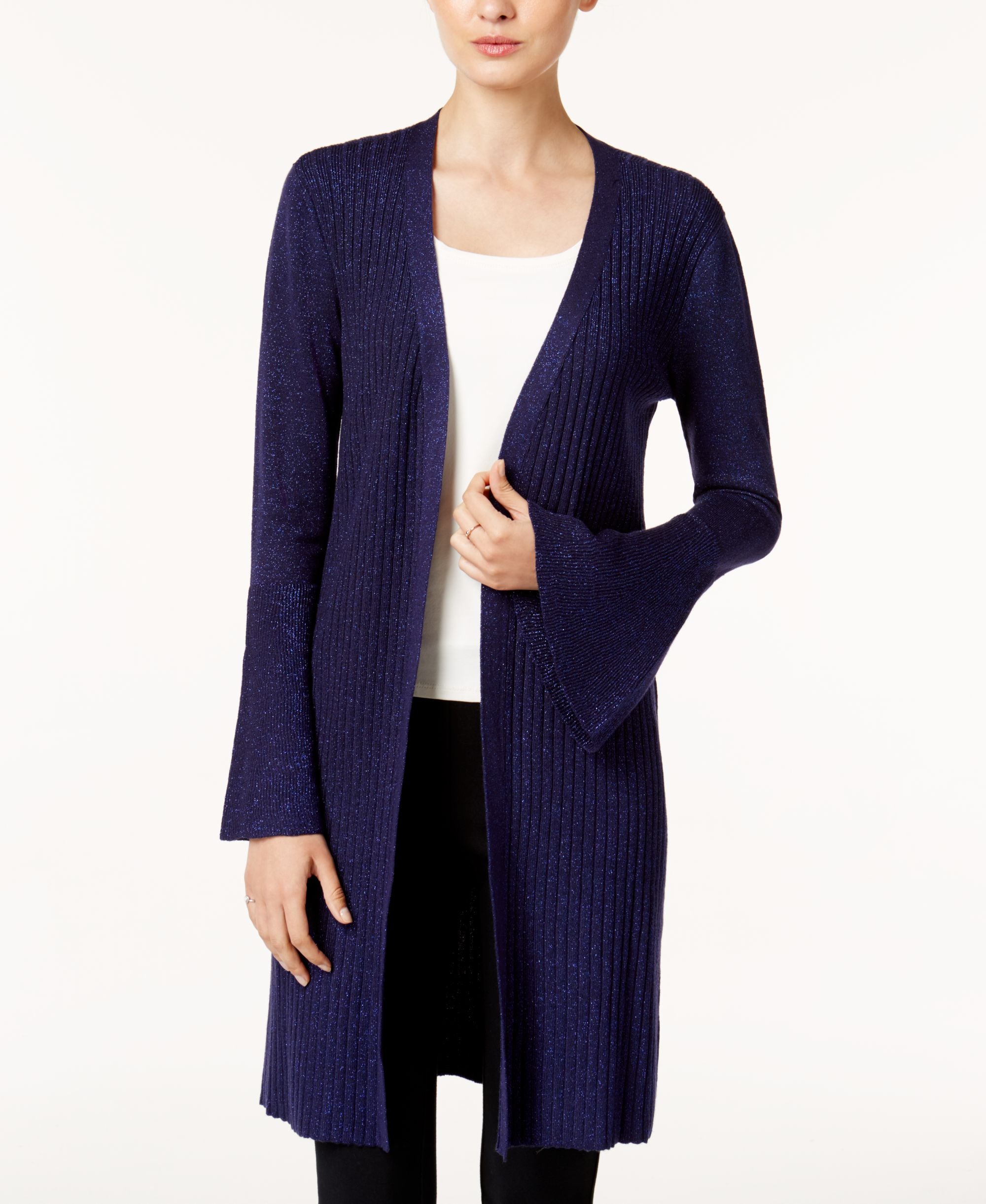 Marled Metallic Bell Sleeve Cardigan