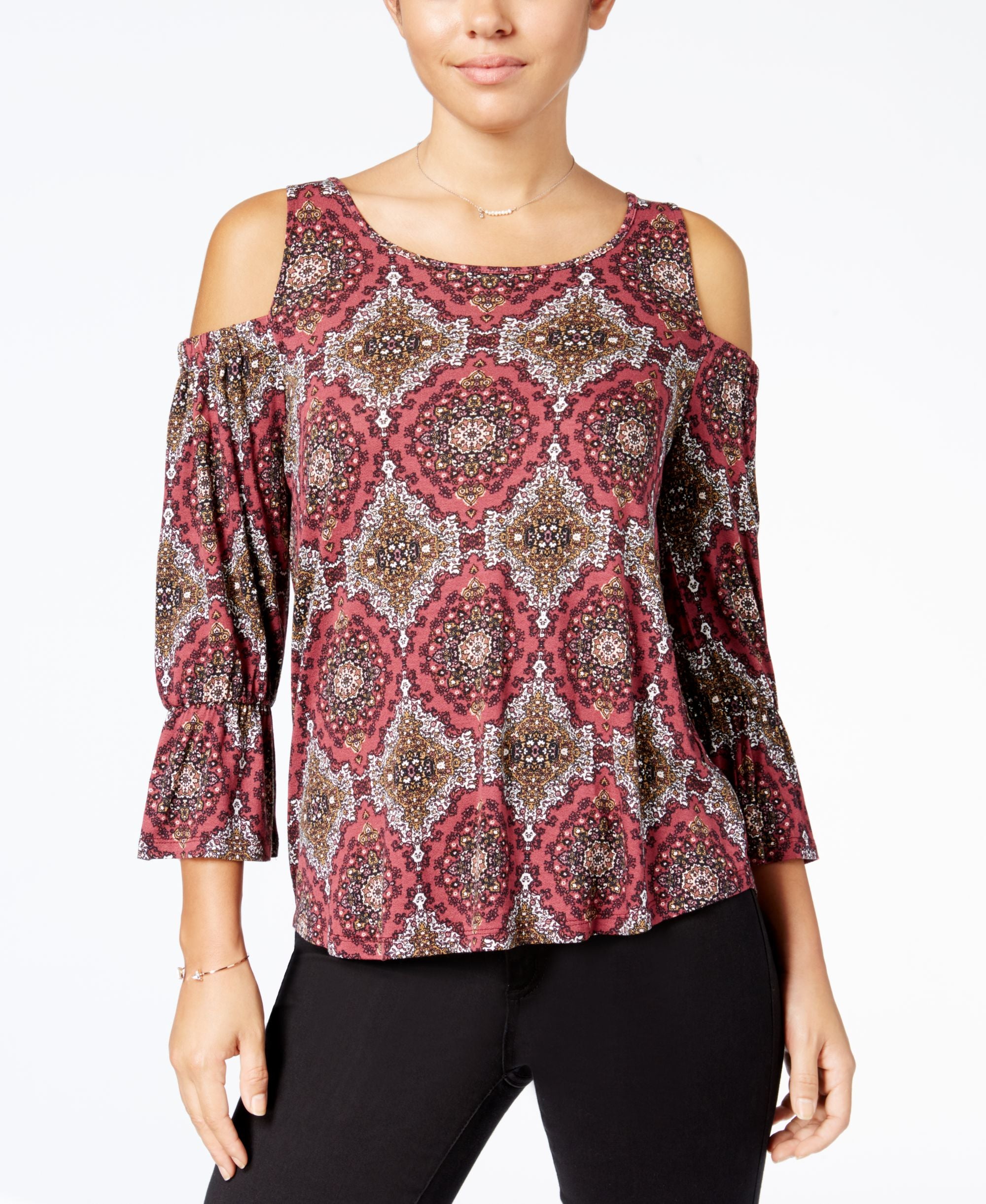 Pink Rose Juniors Cold Shoulder Bell Sleeve Top