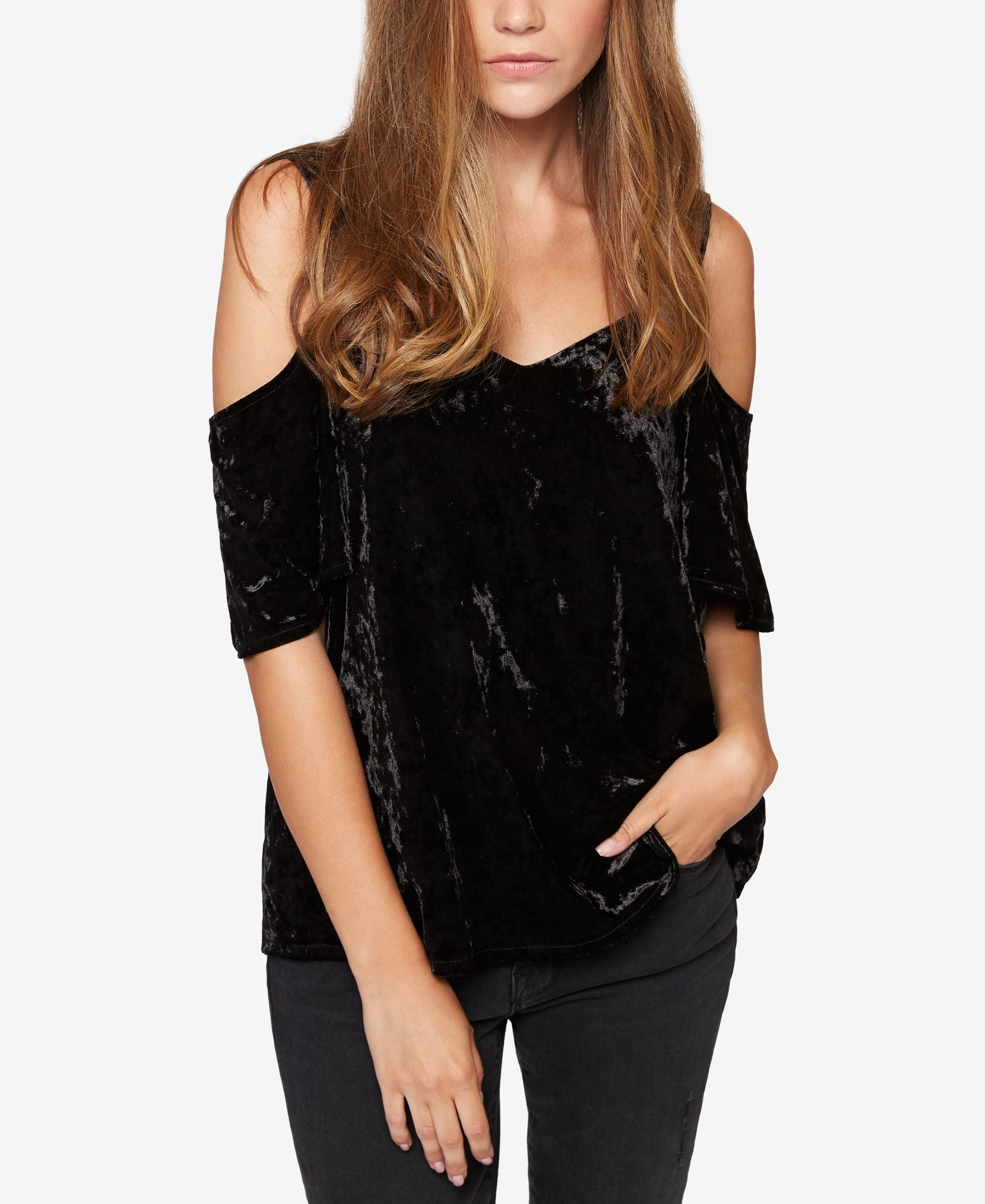 Sanctuary Velvet Cold Shoulder Top