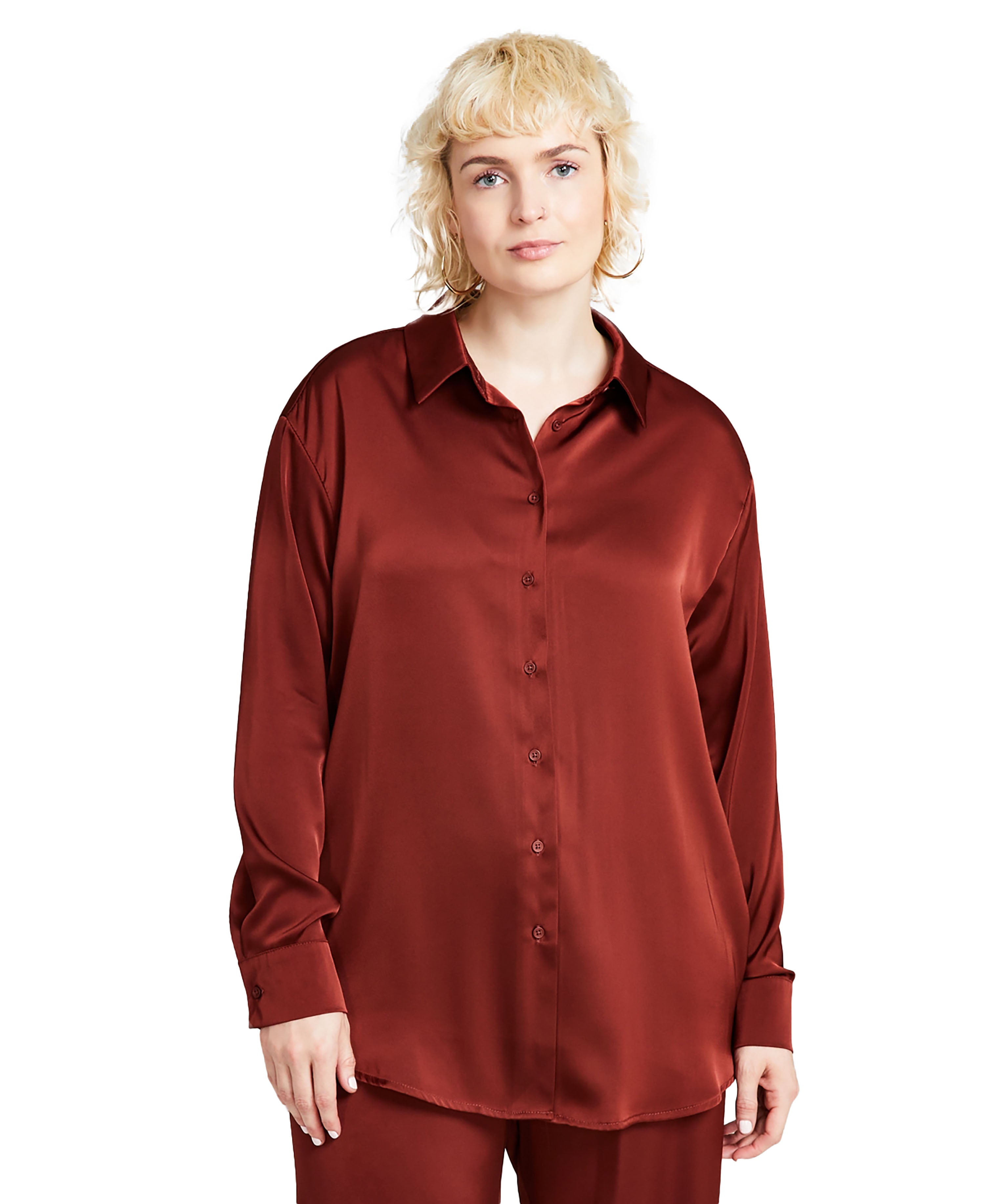 Women's Satin Shirt, Camisole & Wide-Leg Pants