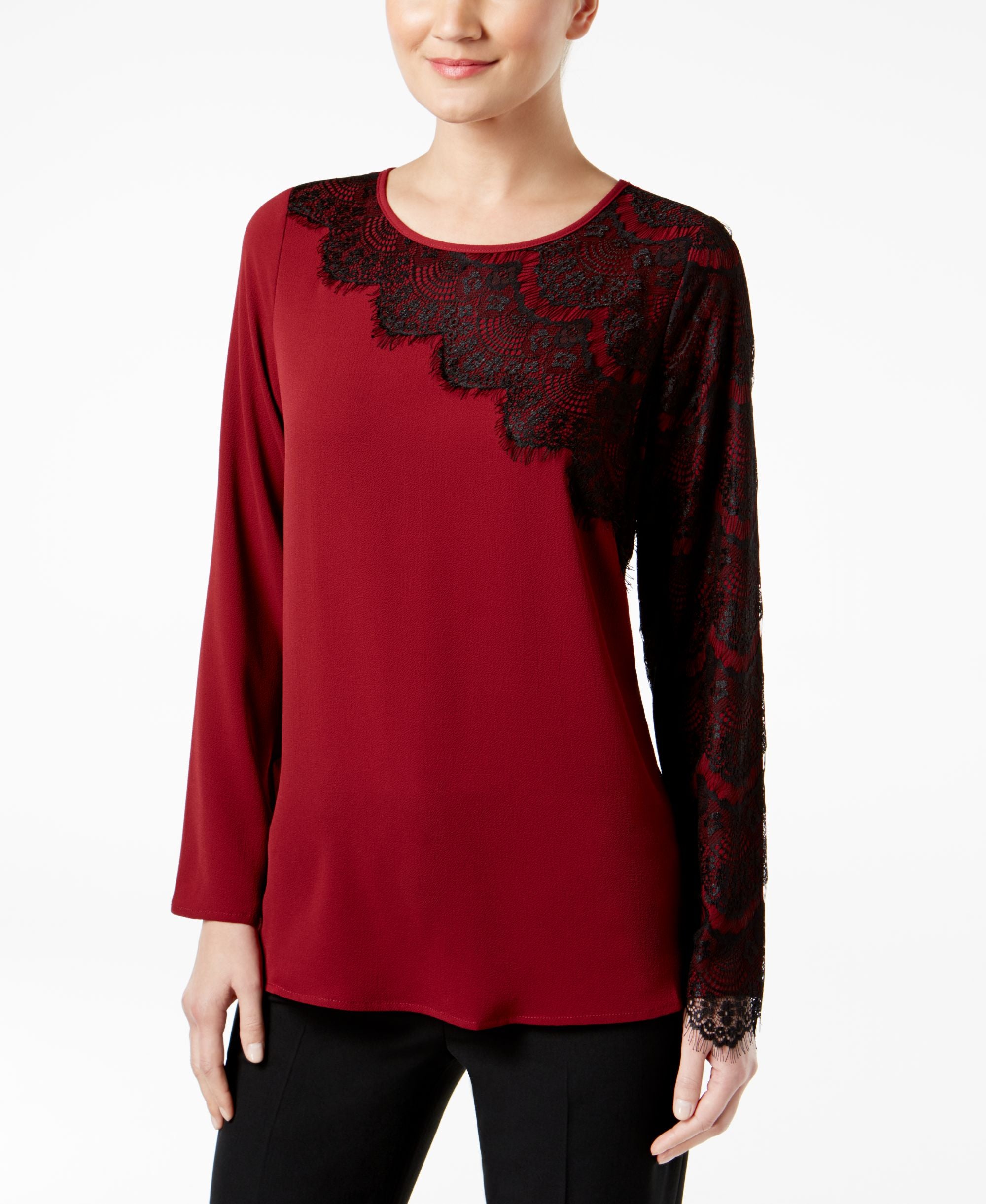 Cable Gauged Asymmetrical Lace Trim Top
