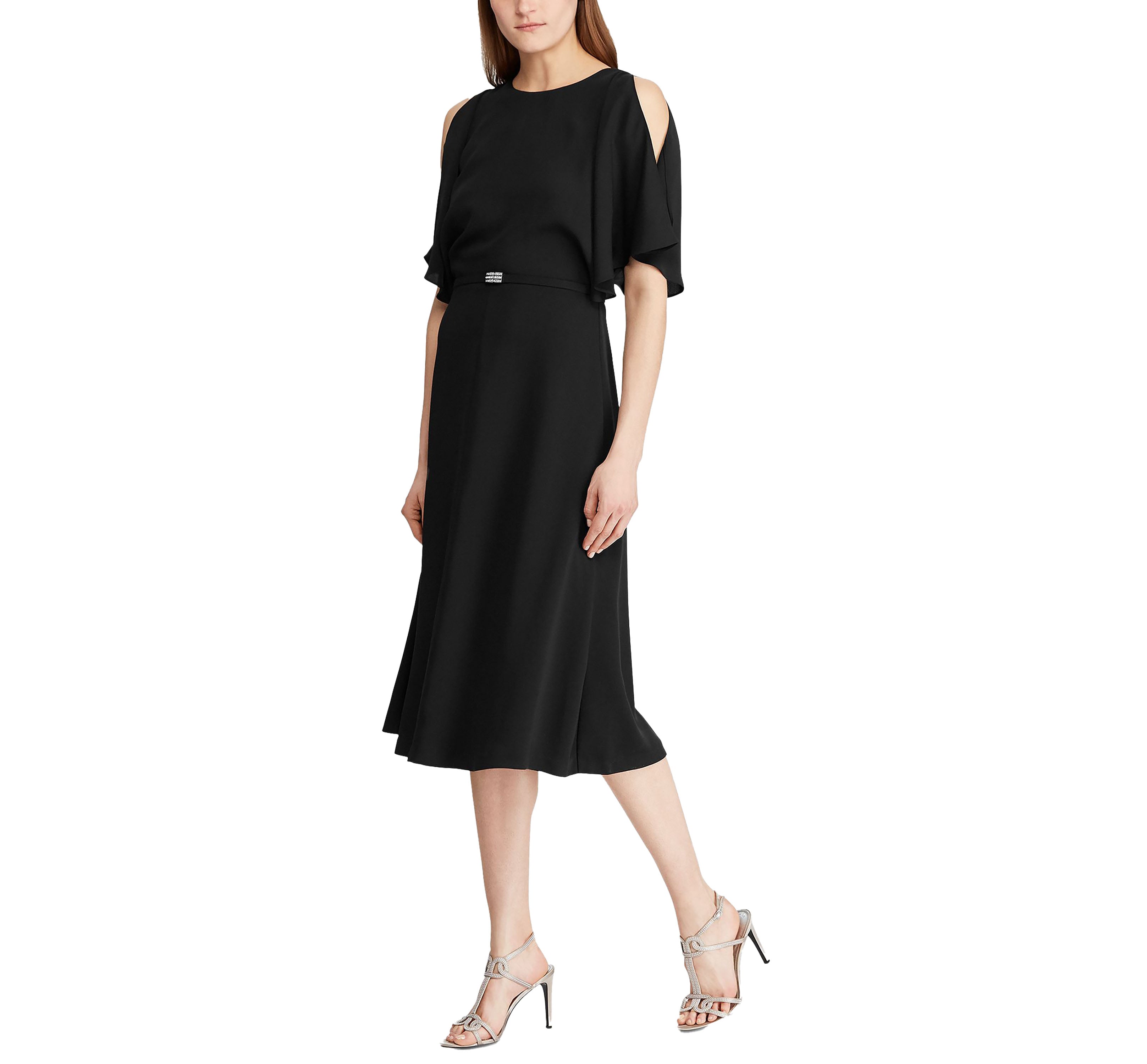Ralph Lauren Belted Crepe Cocktail Dress  Black