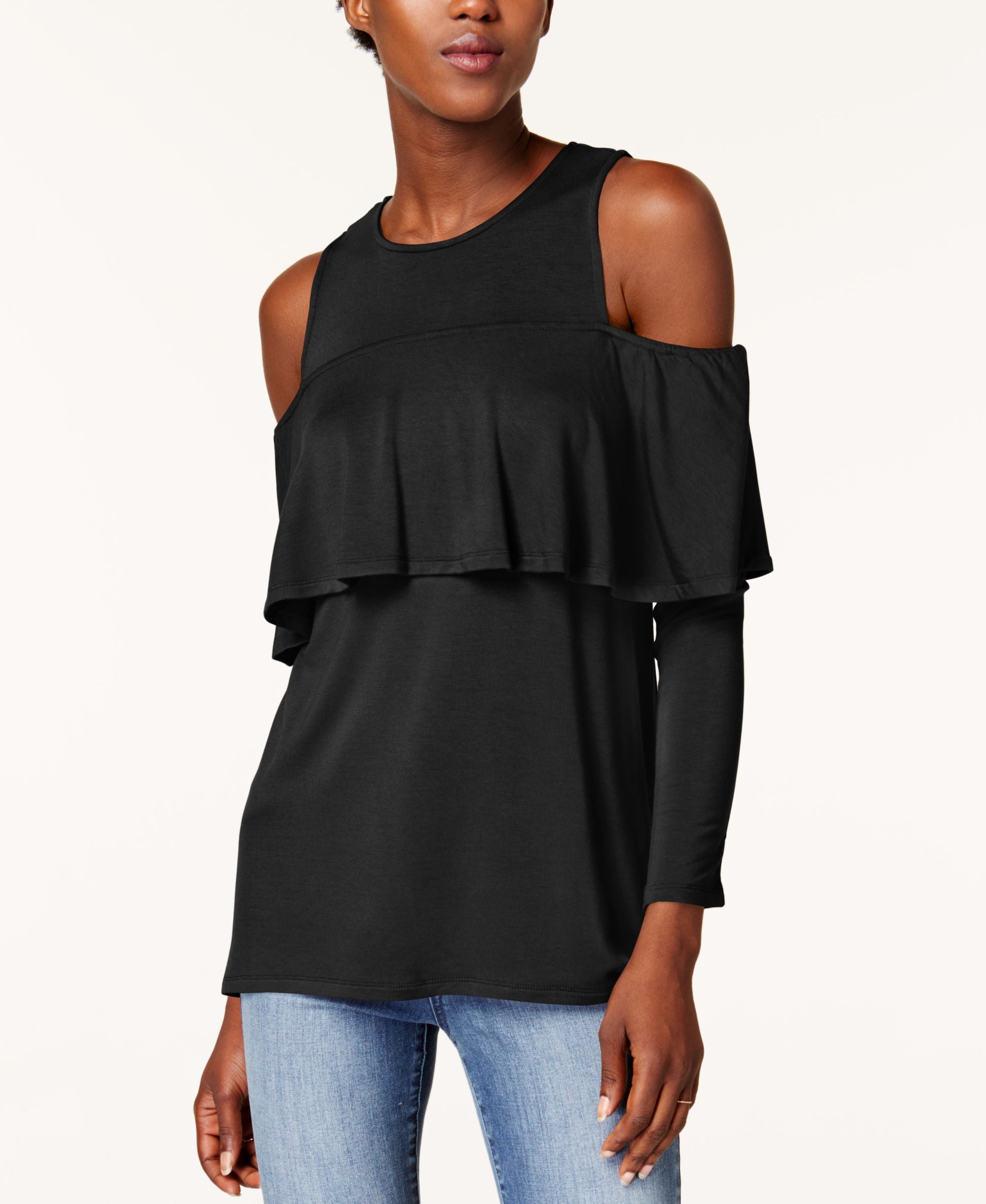Kensie Cold Shoulder Ruffle Top
