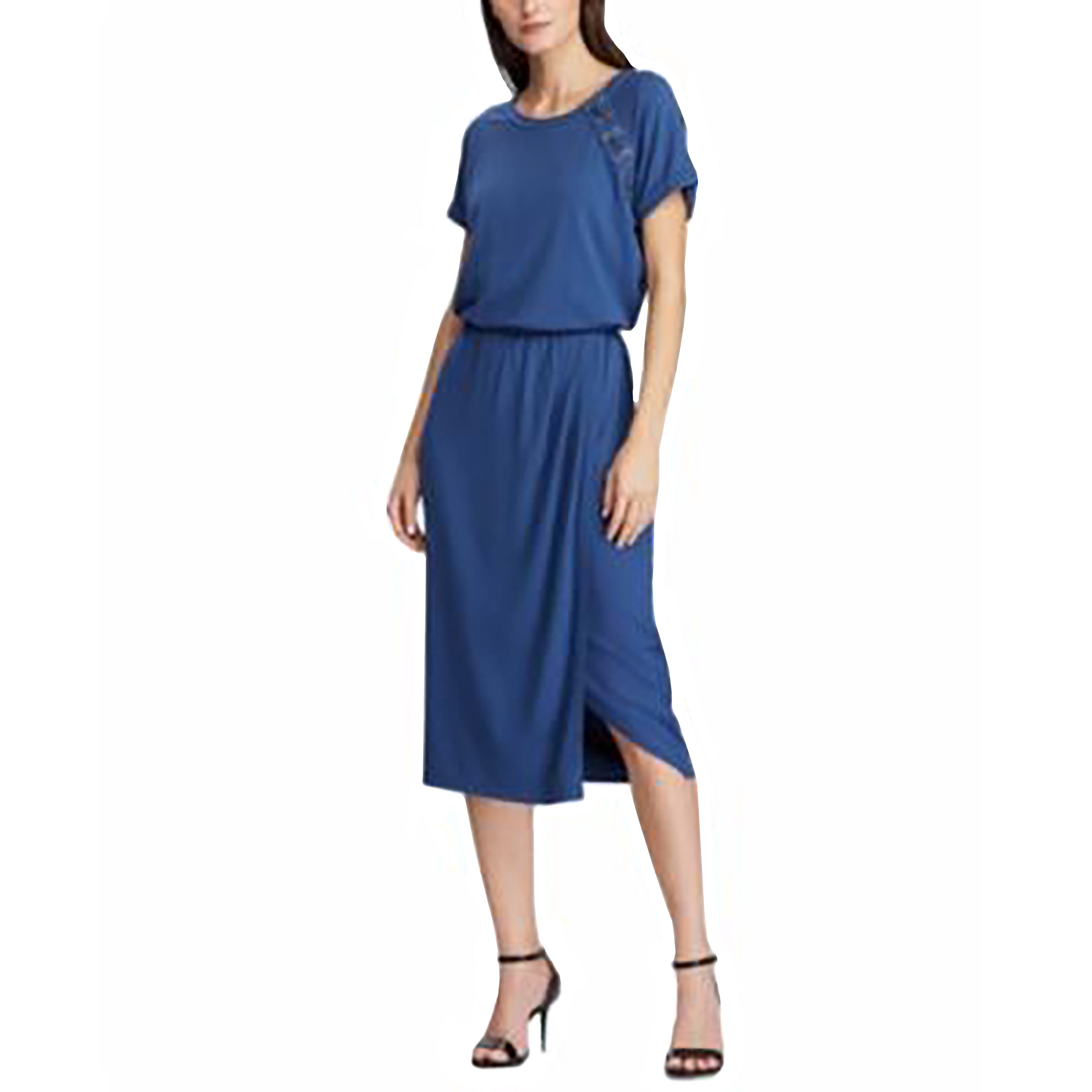 Ralph Lauren Womens Navy Below the Knee Sheath Evening Dress Navy S