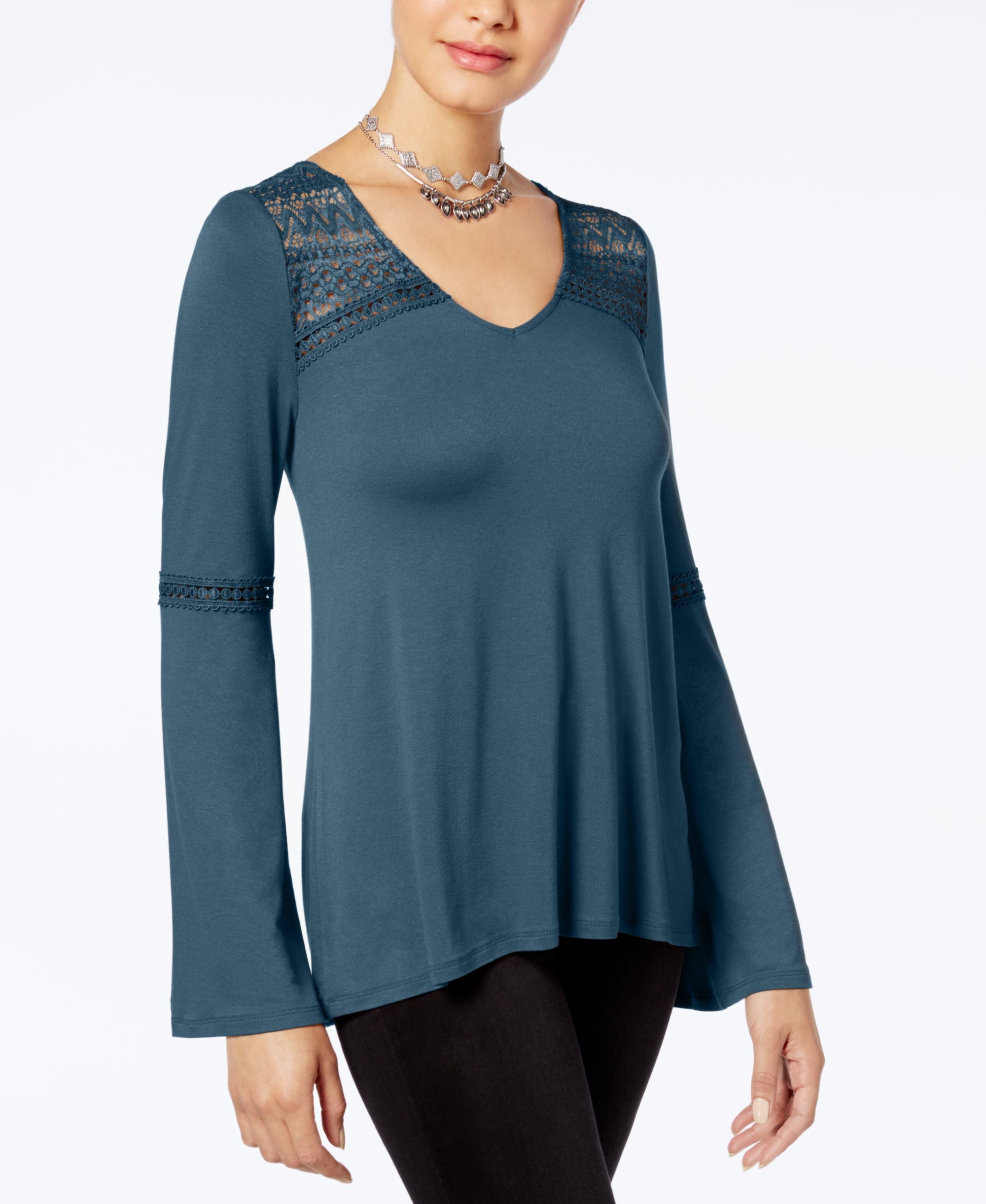 Hippie Rose Juniors Lace Trim Bell Sleeve Top
