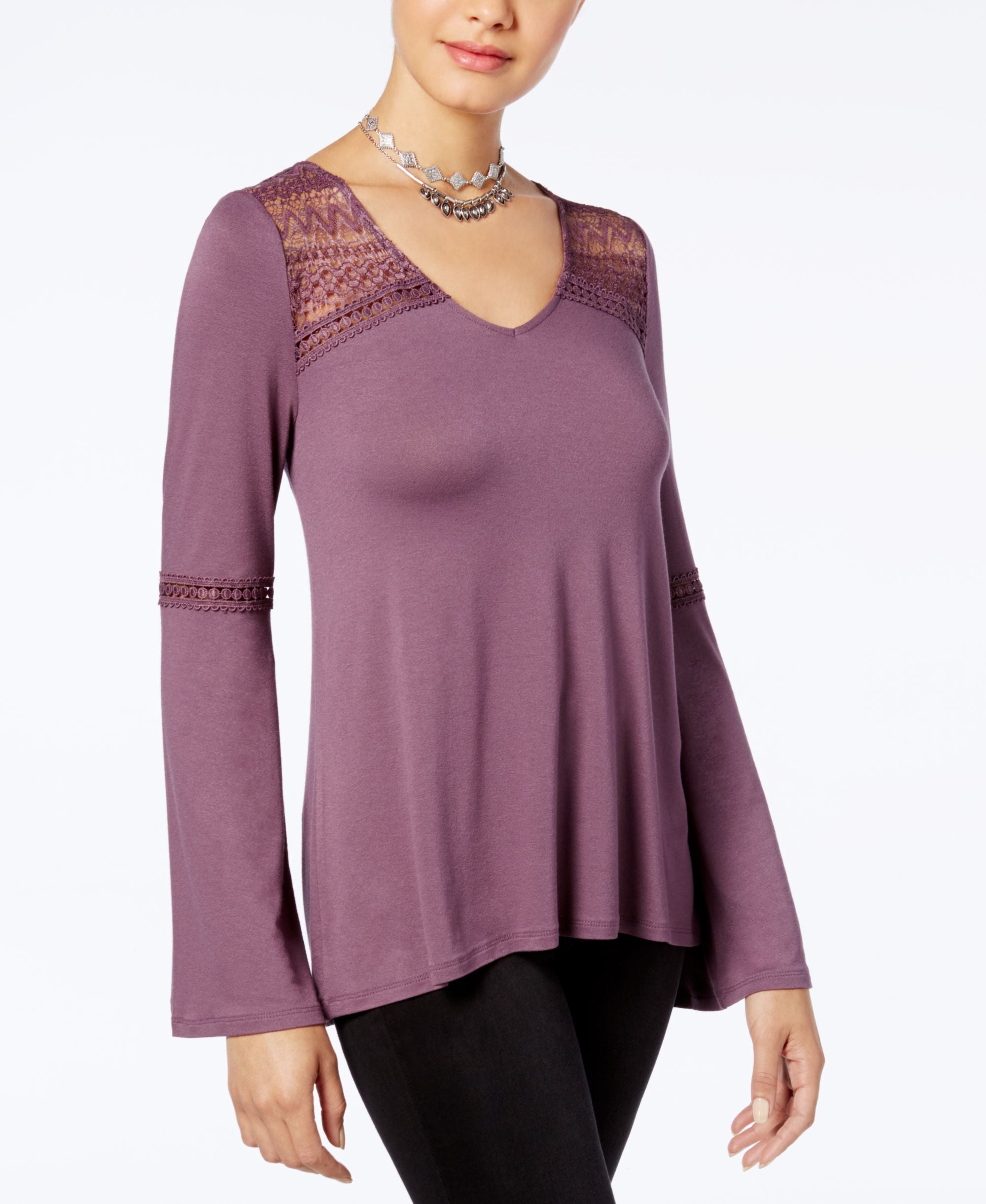 Hippie Rose Juniors Lace Trim Bell Sleeve Top