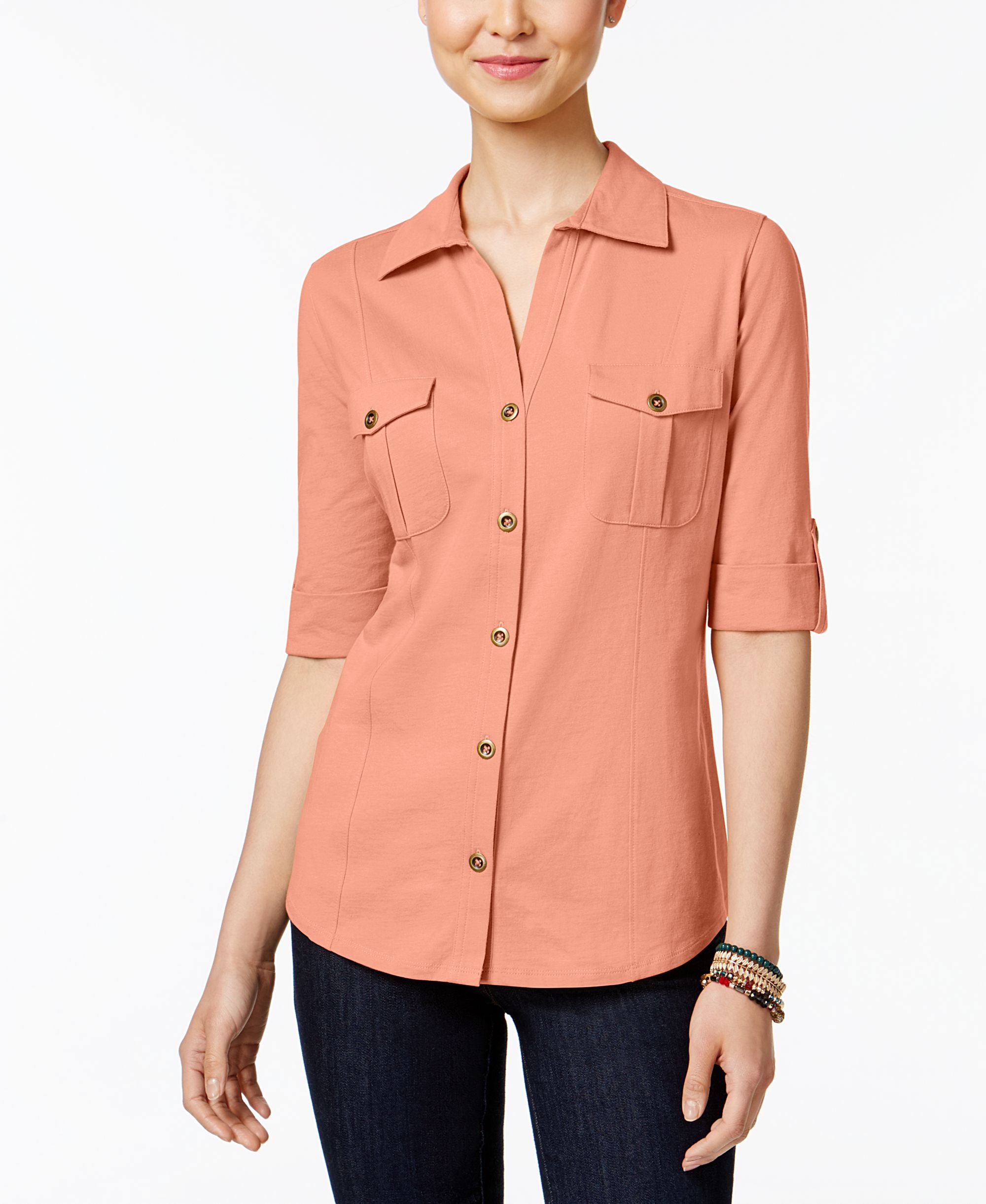 Style & Co Petite Jersey Utility Shirt