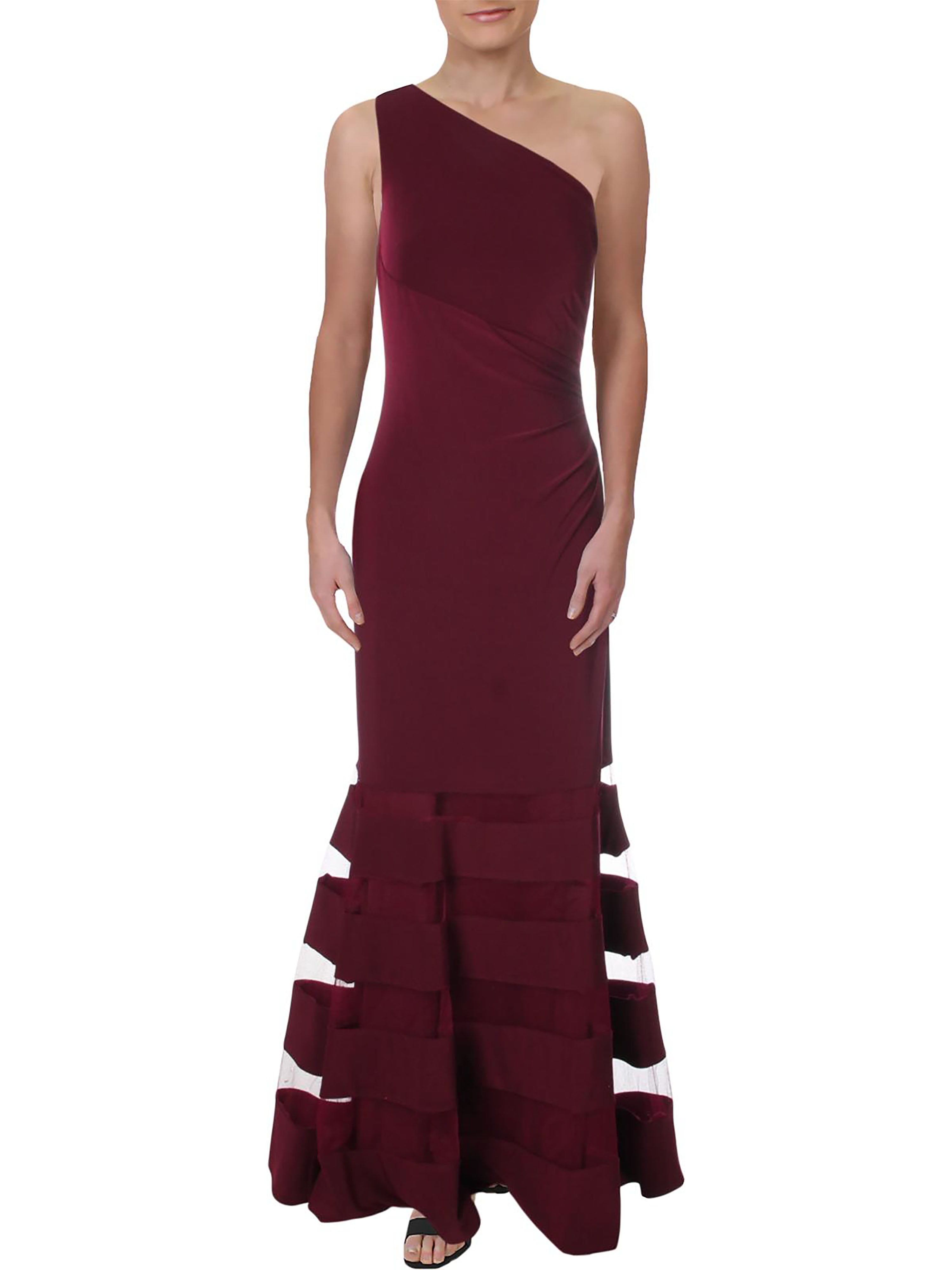 Ralph Lauren Womens Maroon One Shoulder Ruched Formal Sheath Maxi  Dress Exotic Ruby 16