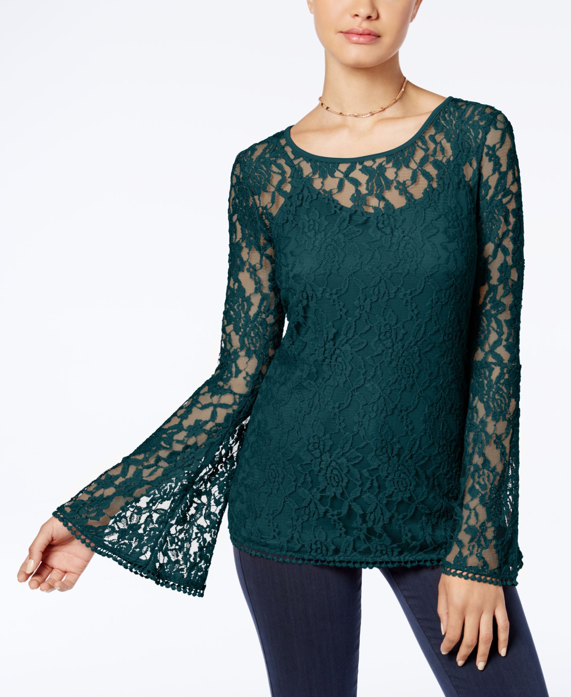 Ultra Flirt Juniors Lace Bell Sleeve Top