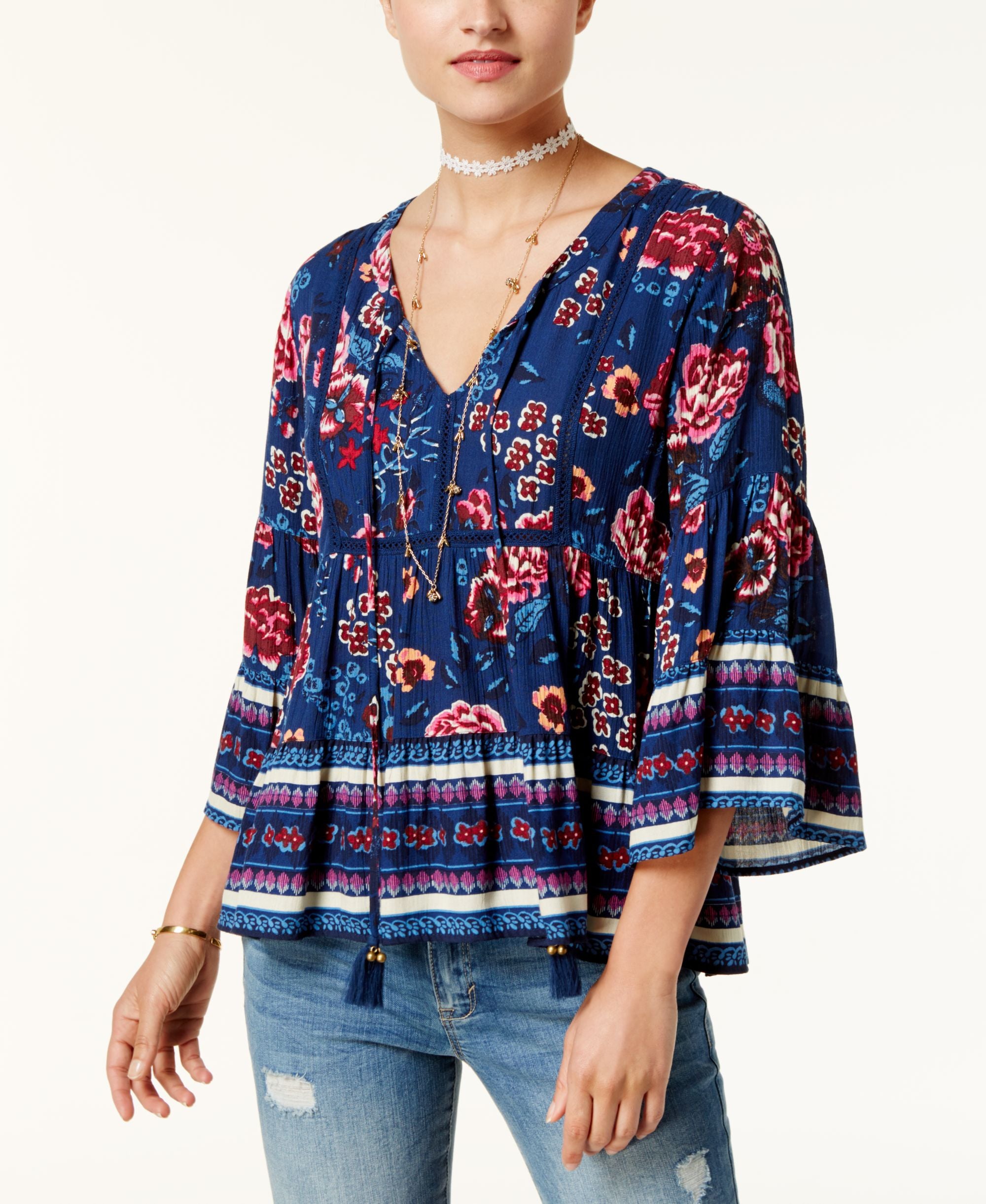 American Rag Juniors Printed Swing Peasant Top