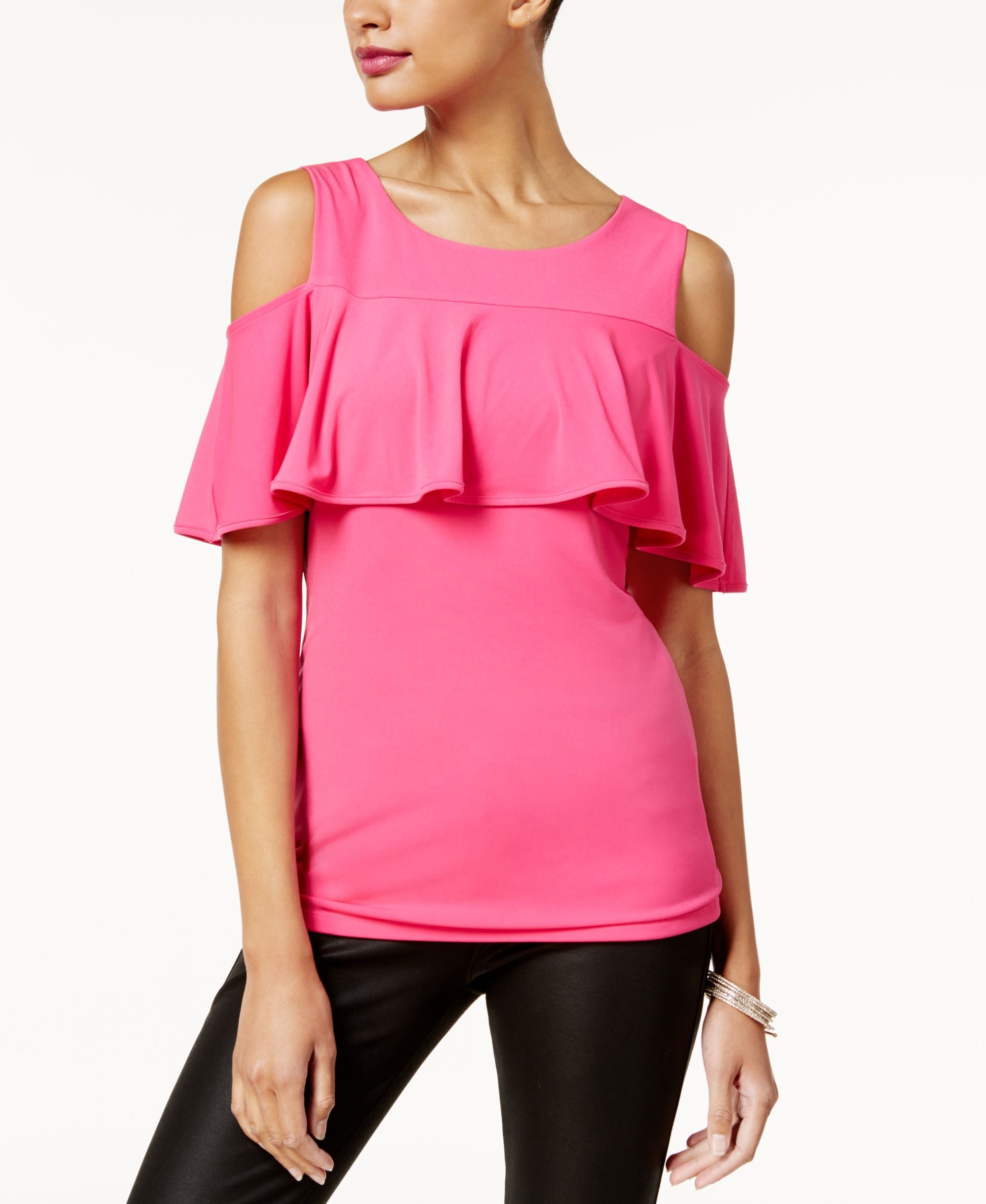 INC International Concepts Ruffled Cold Shoulder Top