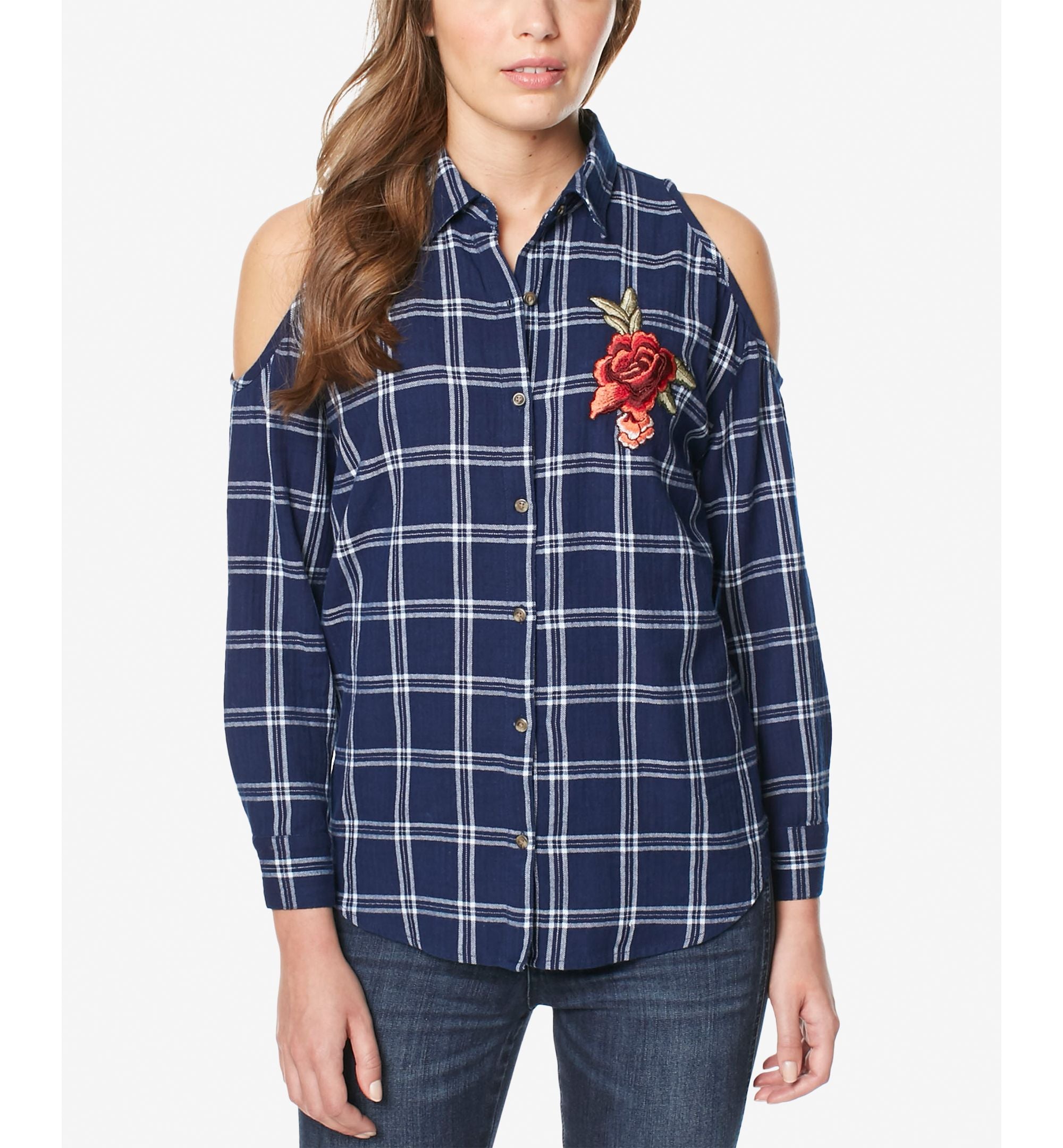 Buffalo David Bitton Embroidered Cold Shoulder Shirt