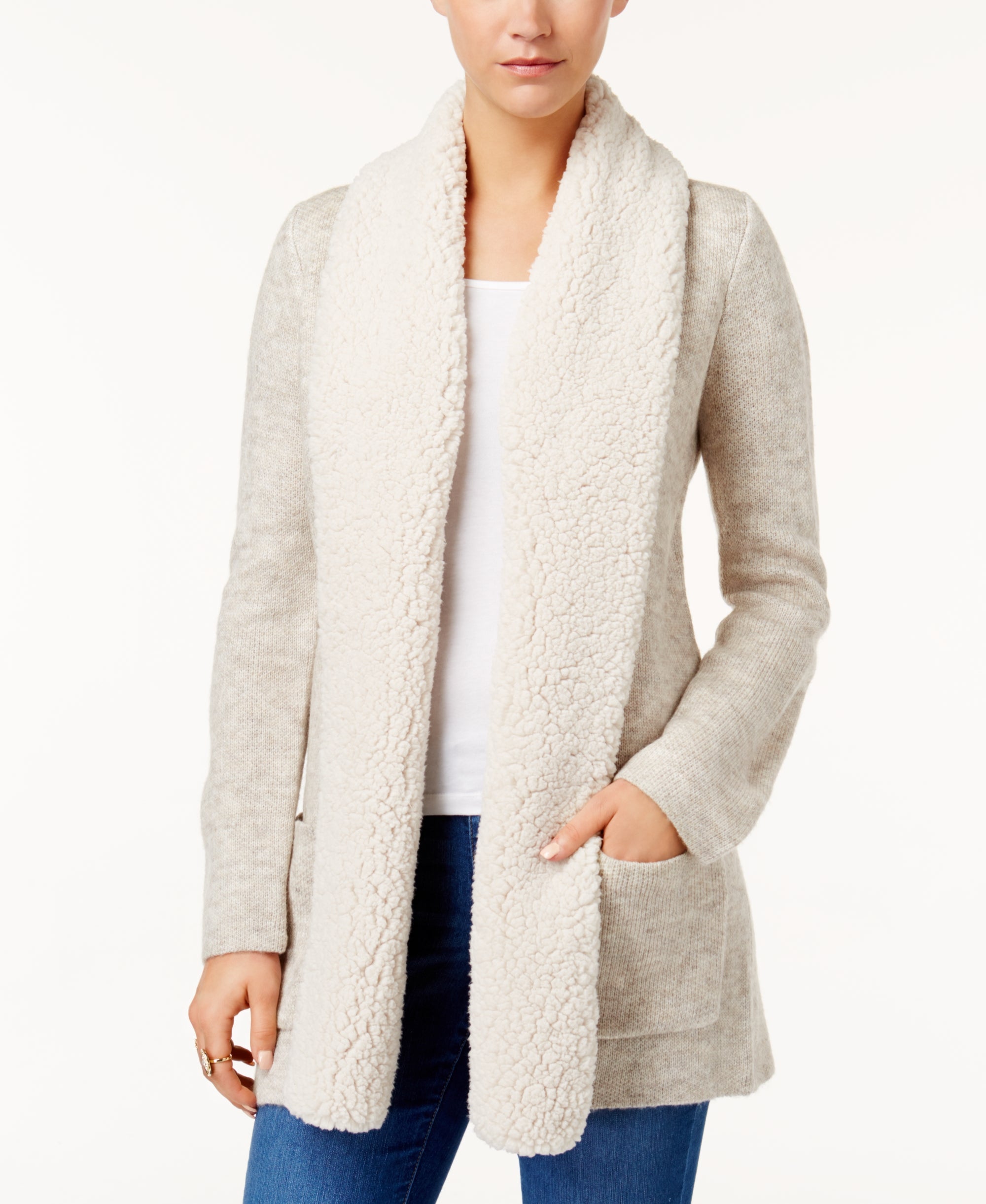 Sherpa Fleece-Collar Cardigan