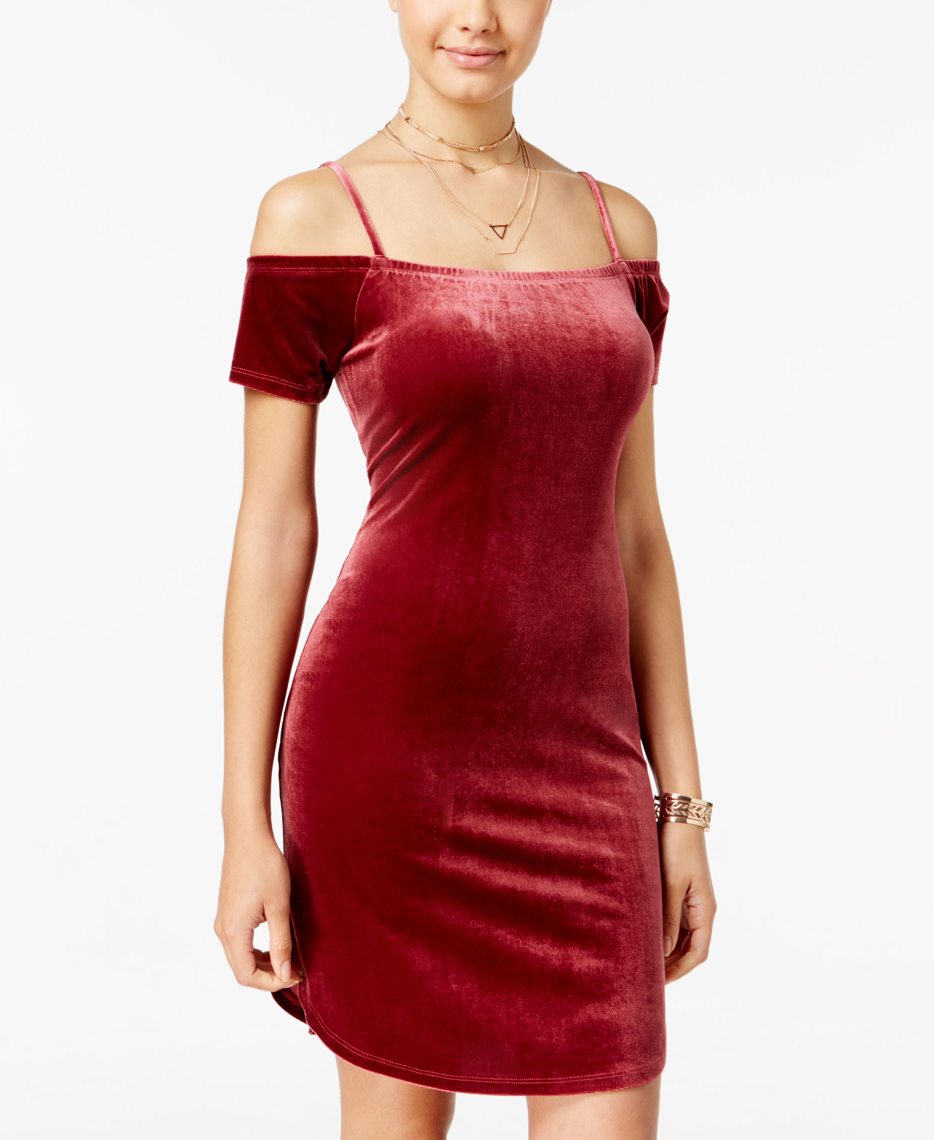 Juniors' Velvet Cold-Shoulder Dress