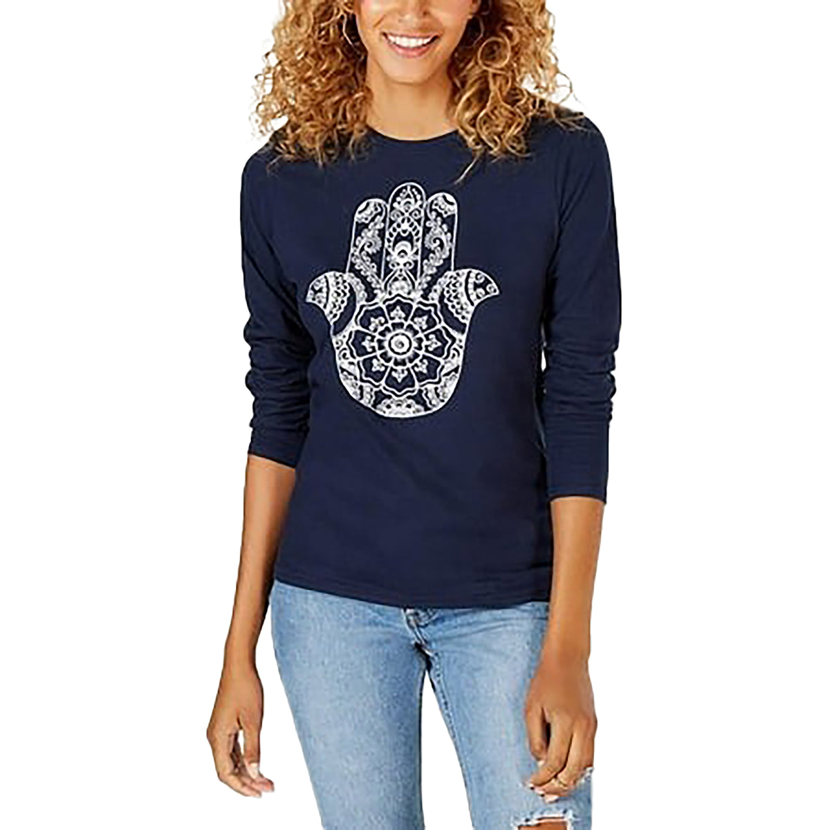 Freeze 24-7 Juniors Cotton Hamsa-Graphic T-Shirt Blue S