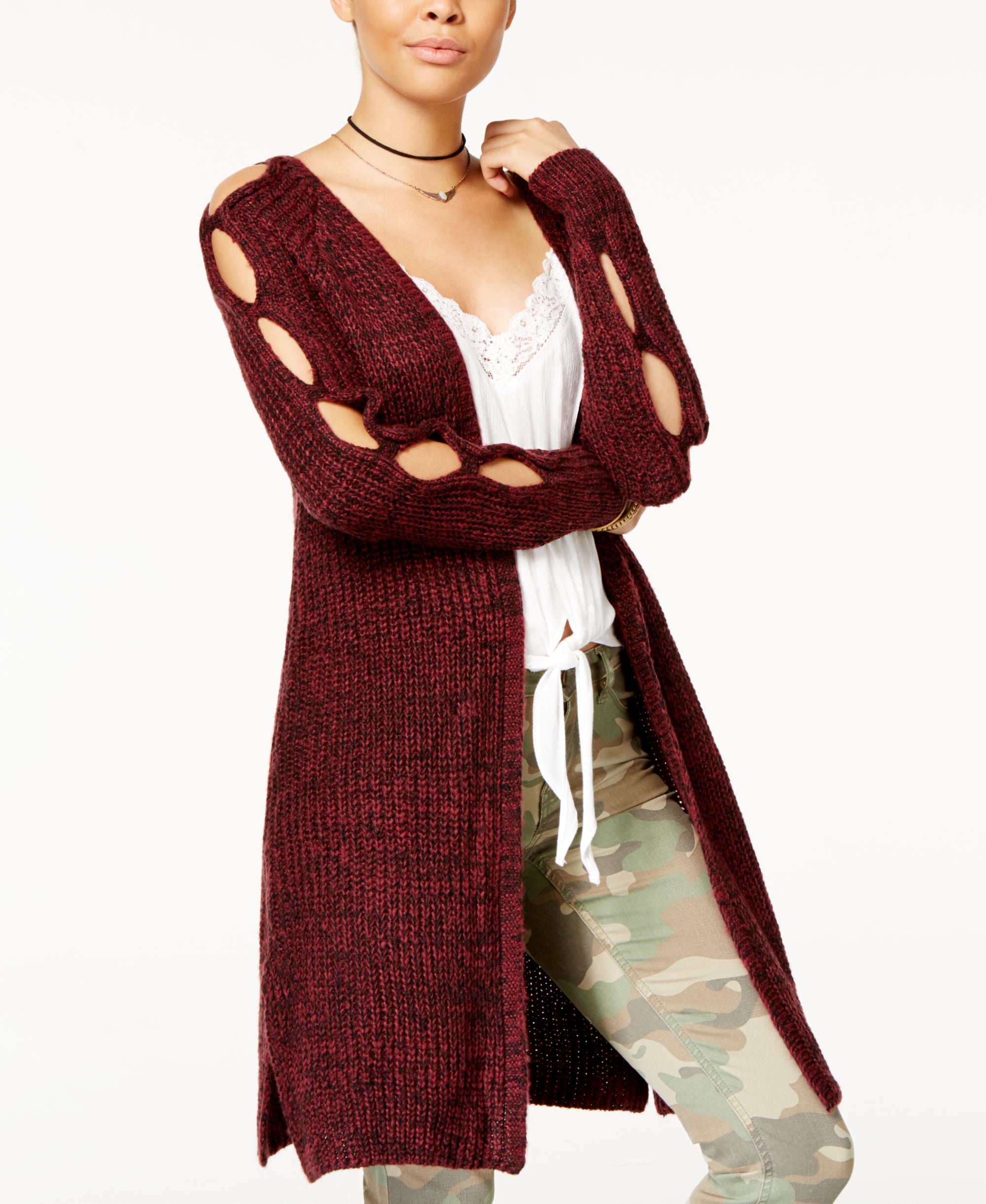 Ohmg Juniors Peekaboo Sleeve Sweater Jacket