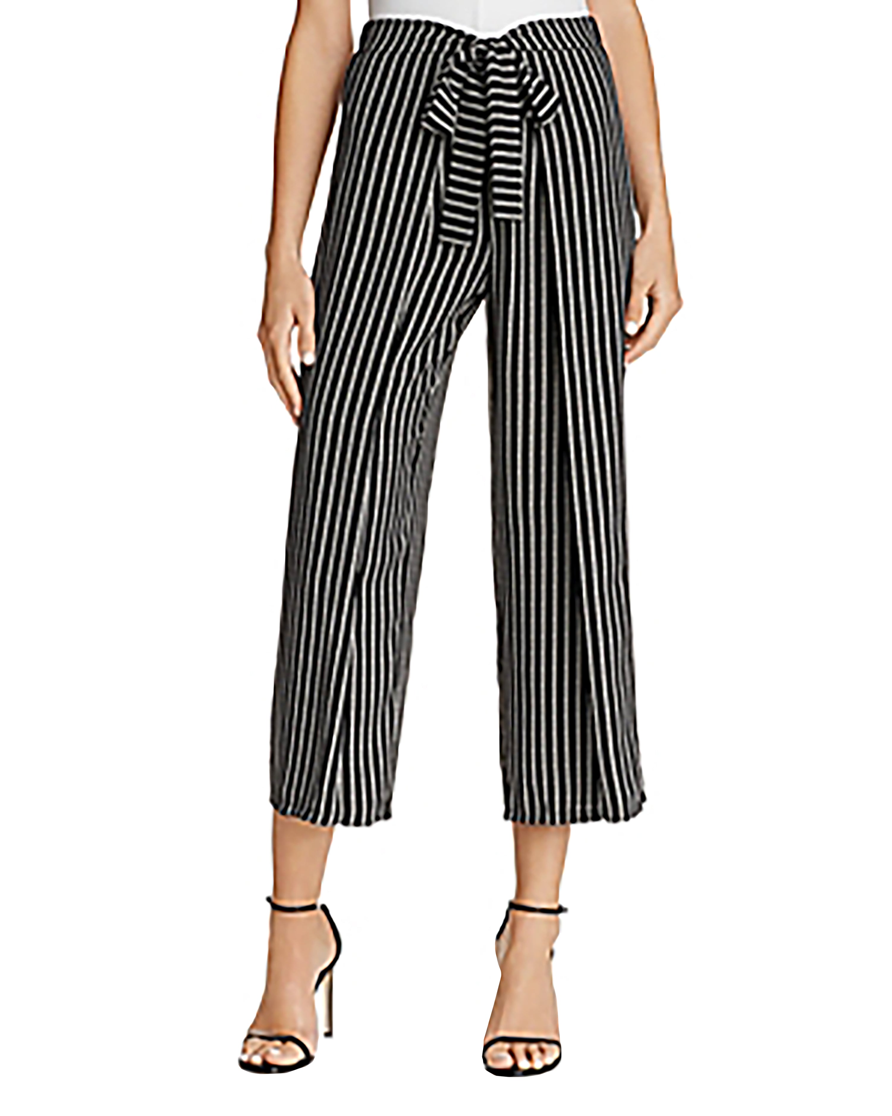 Aqua Tie-Front Striped Culottes Black/White Stripe XS