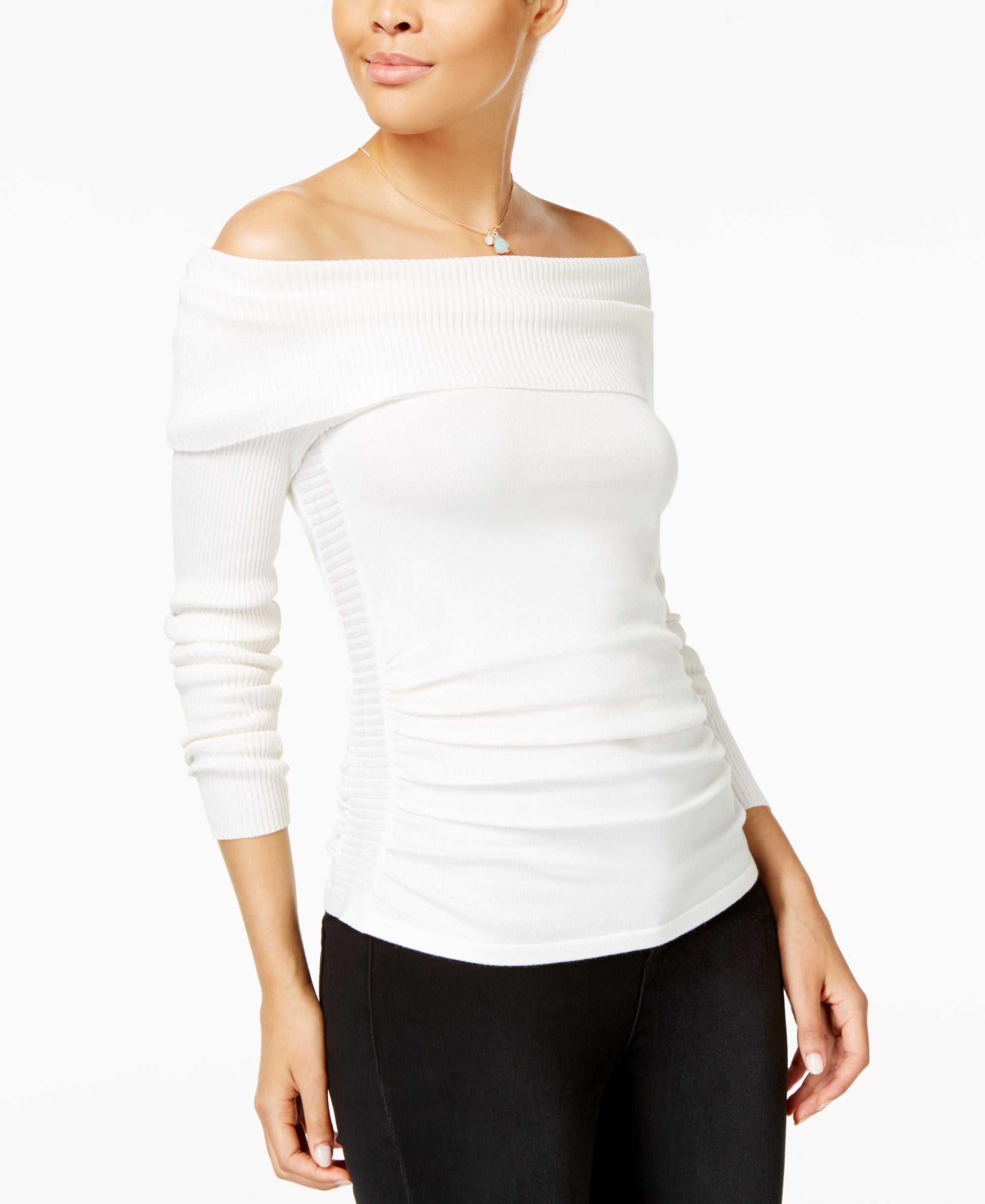 Hooked Up By Iot Juniors Off The Shoulder Ruched Sweater