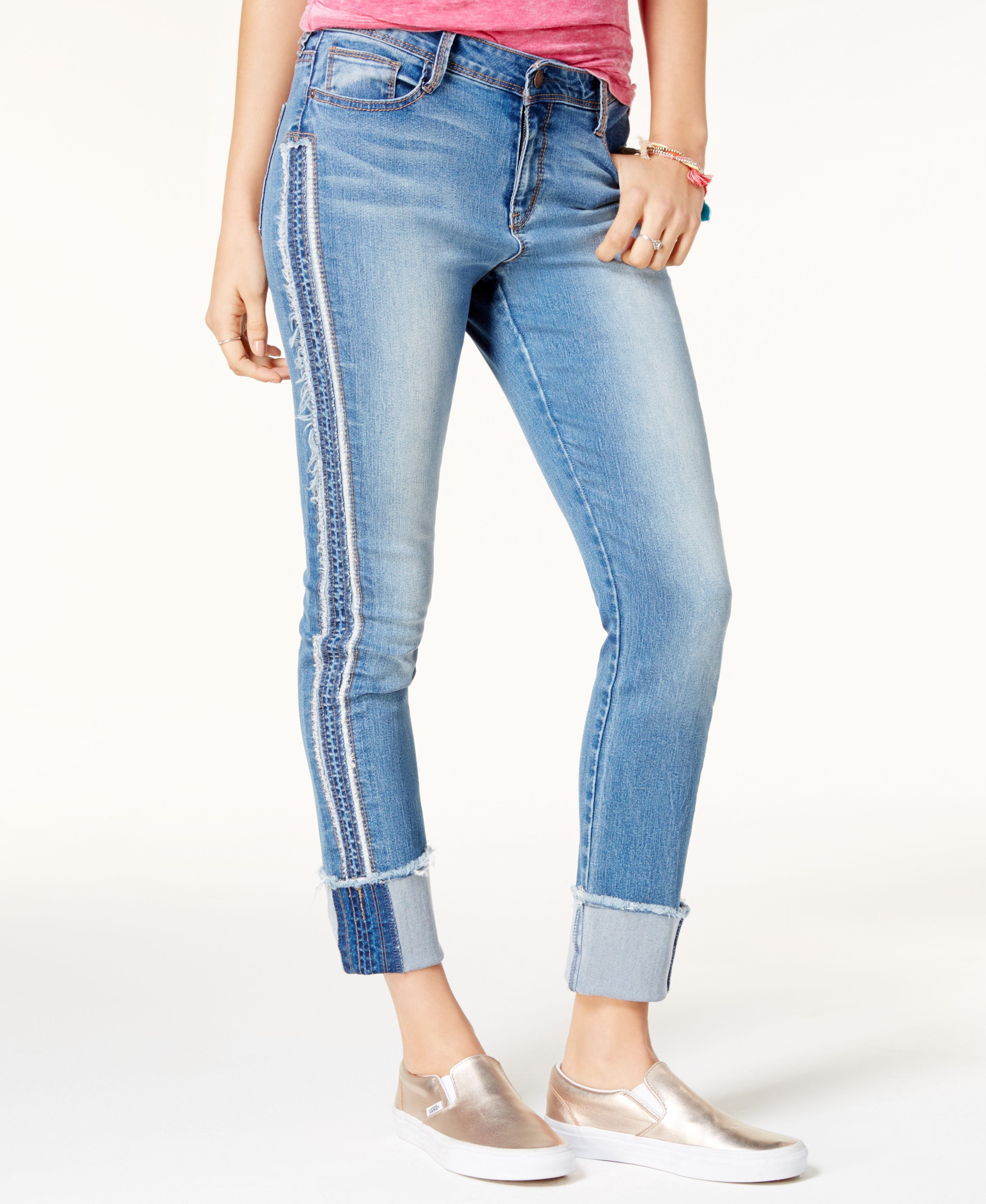 Black Daisy Juniors Kate Cuffed Straight Leg Jeans