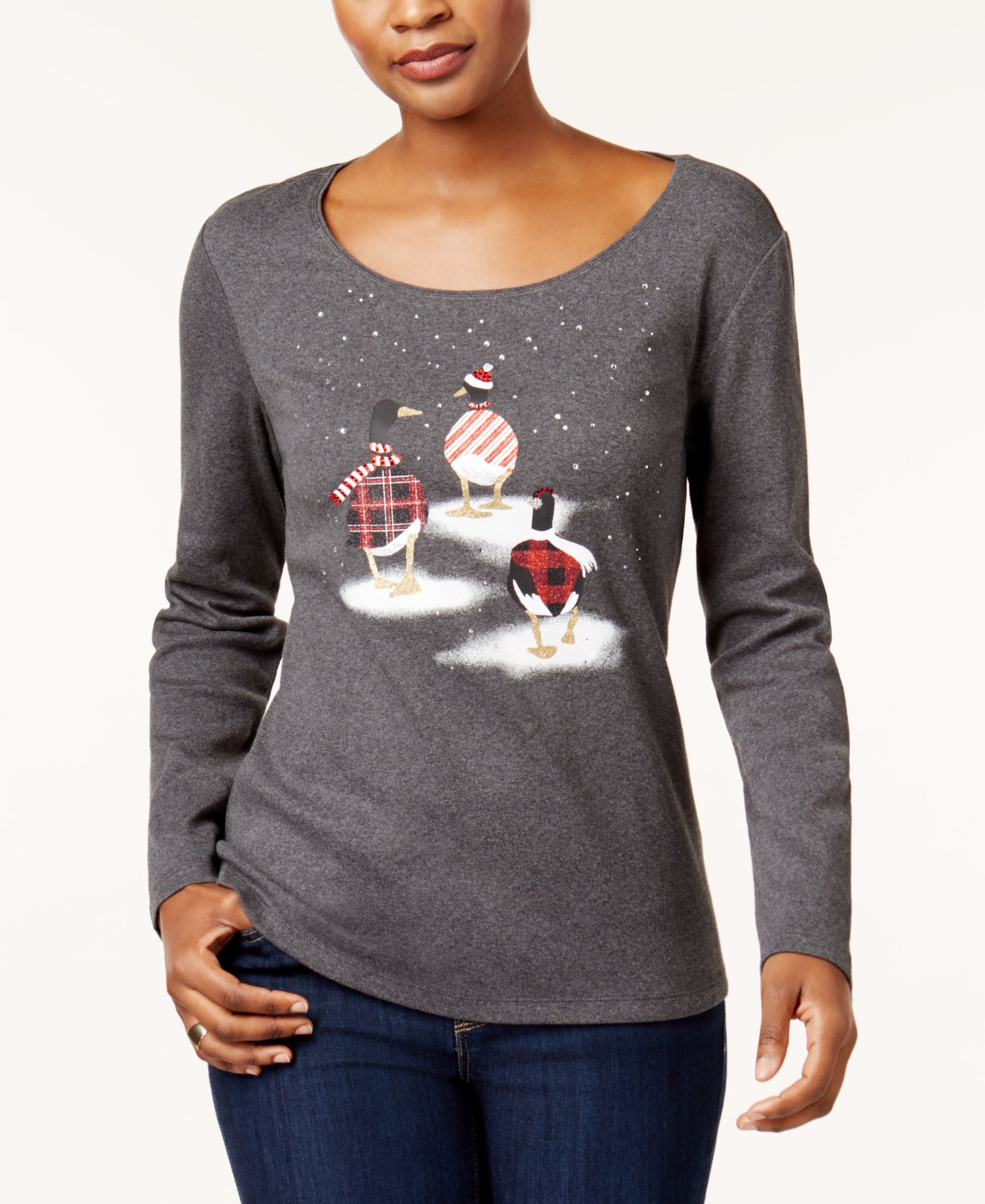 Karen Scott Cotton Geese Print T-Shirt
