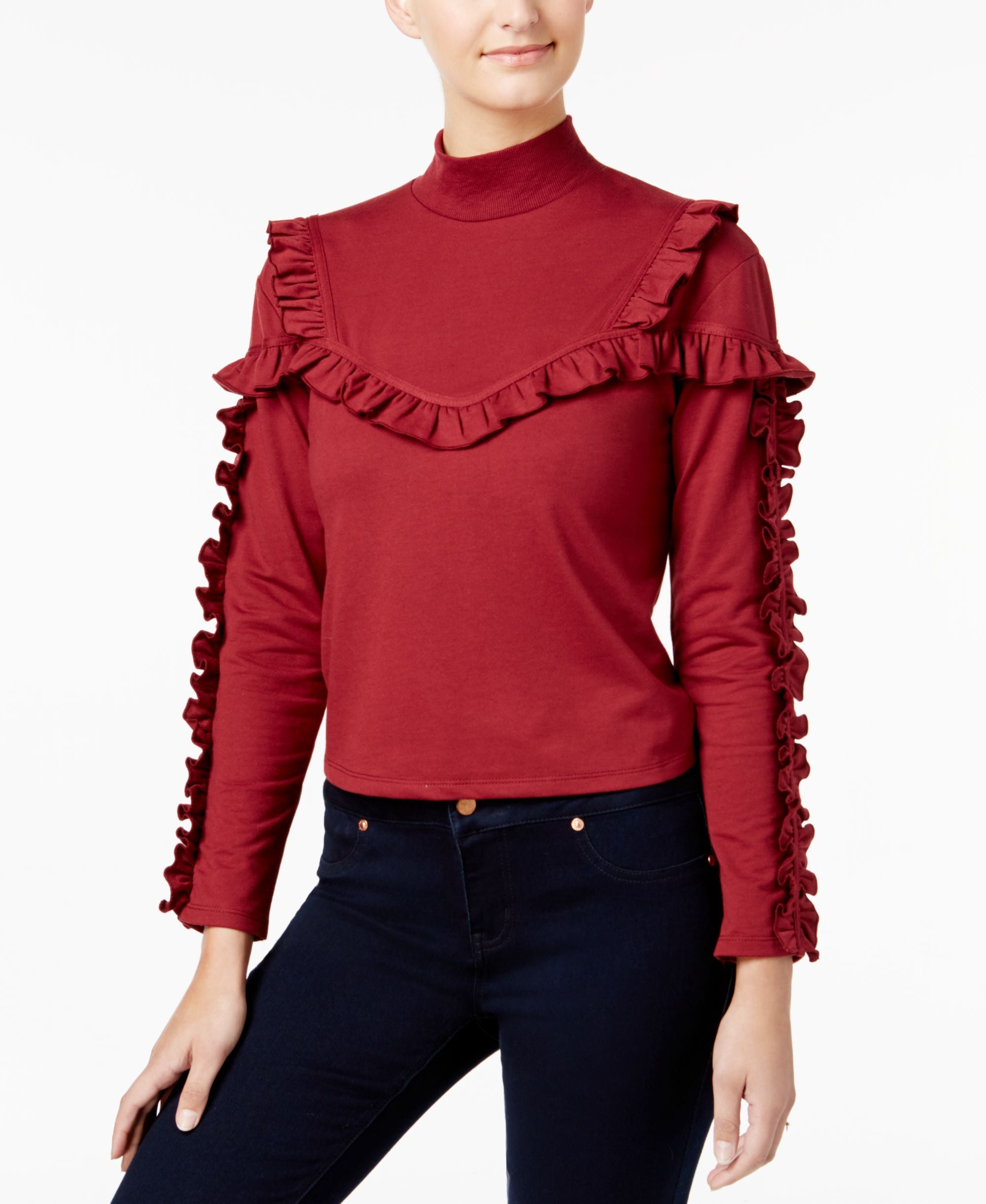 Buffalo David Bitton Ripley Ruffled Mock Neck Top
