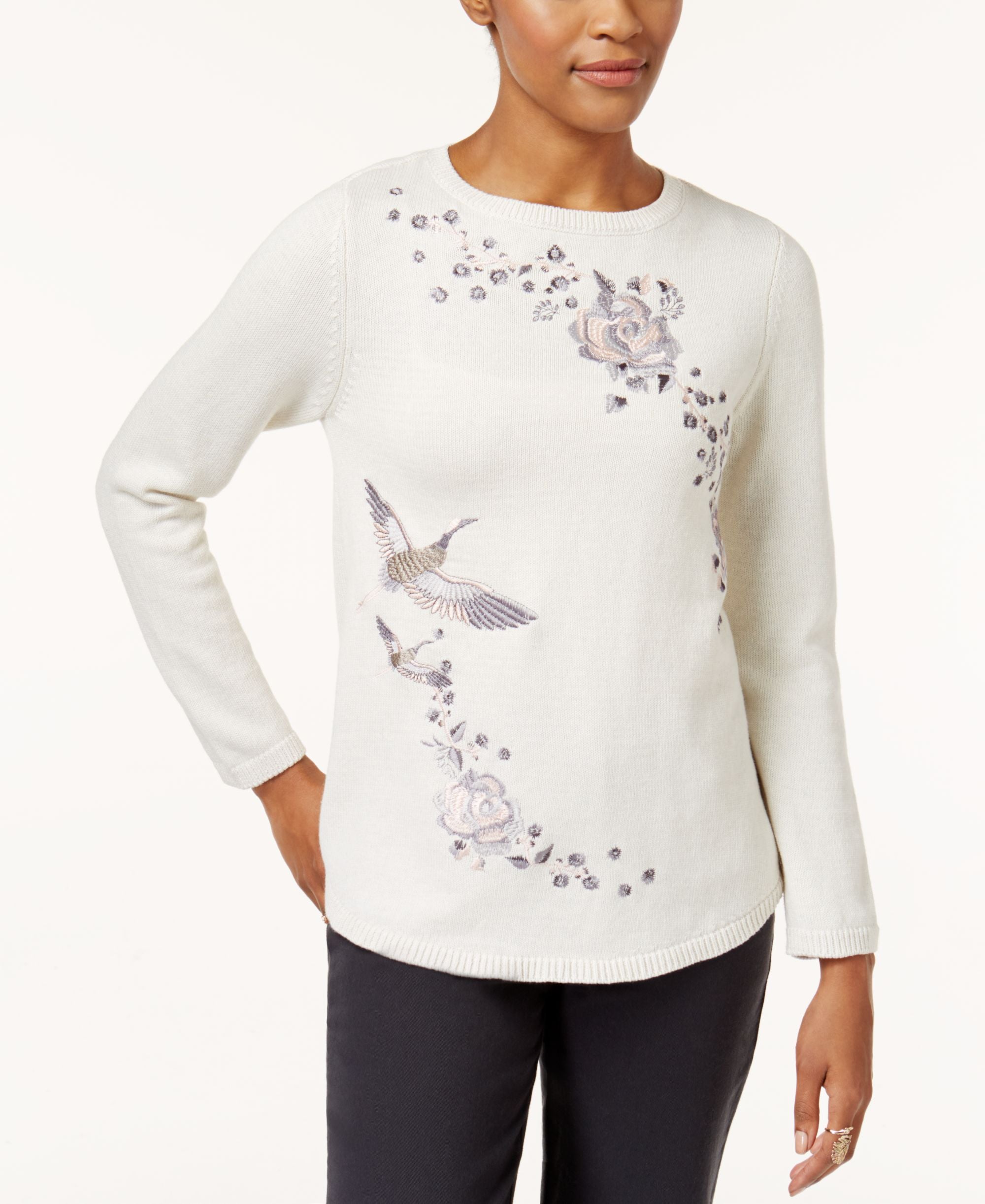 Style & Co Embroidered Cotton Sweater