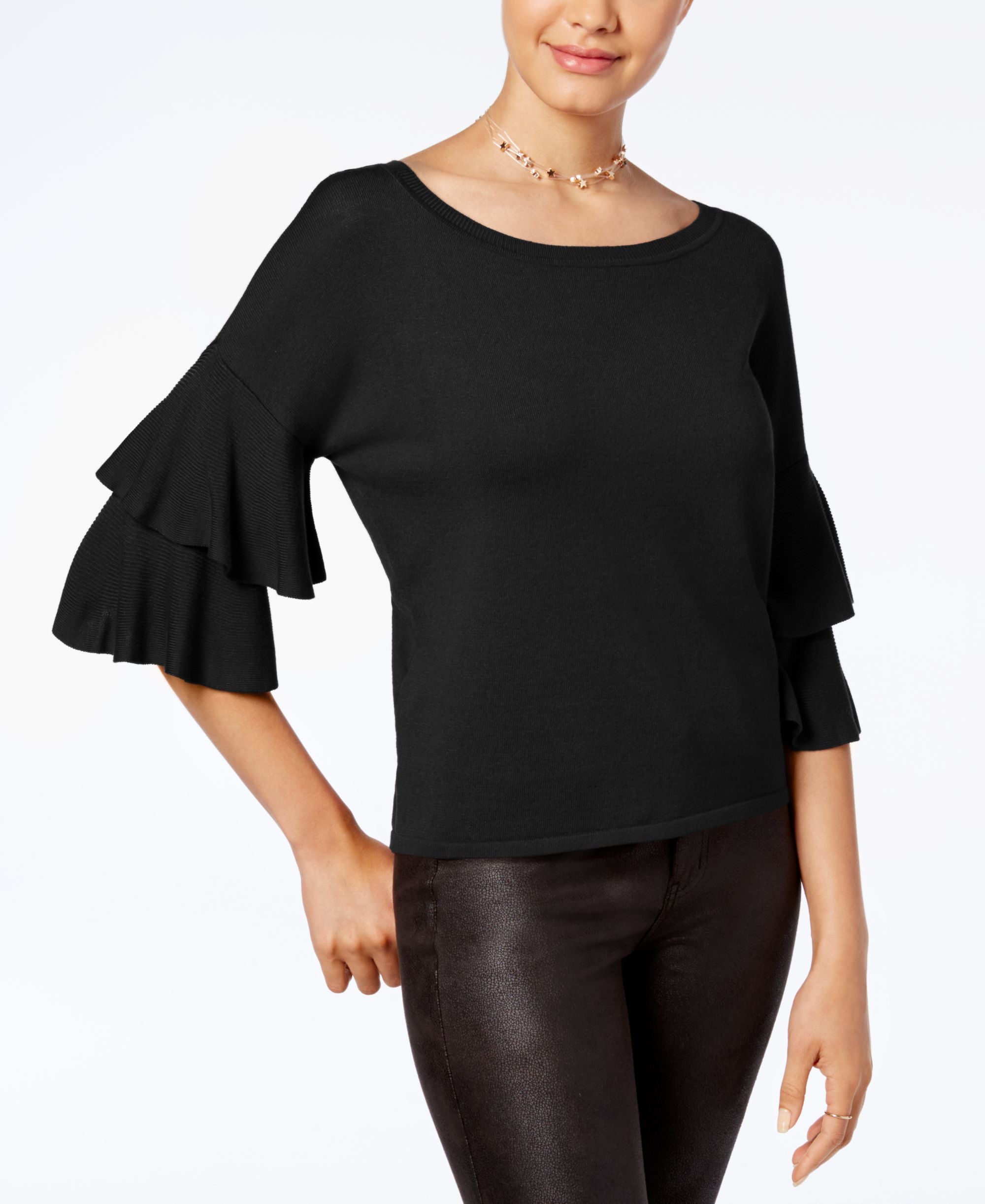 Hooked Up By Iot Juniors Double Ruffle Bell Sleeve Sweater