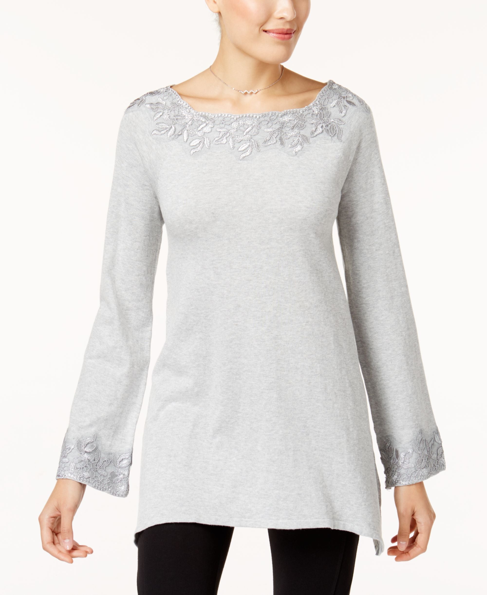Style & Co Lace Trim Tunic Sweater