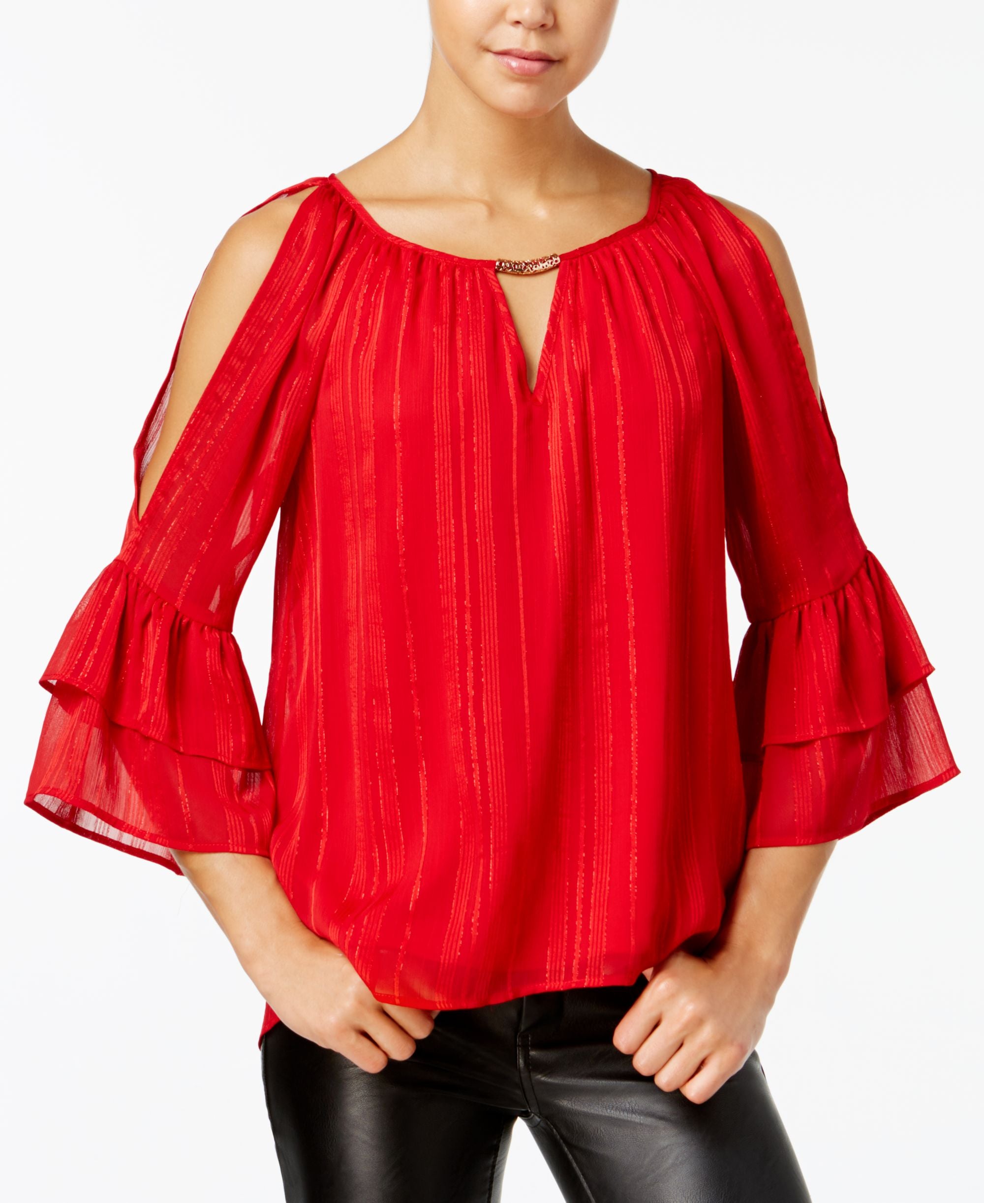 Bcx Juniors Ruffle Cuff Keyhole Top