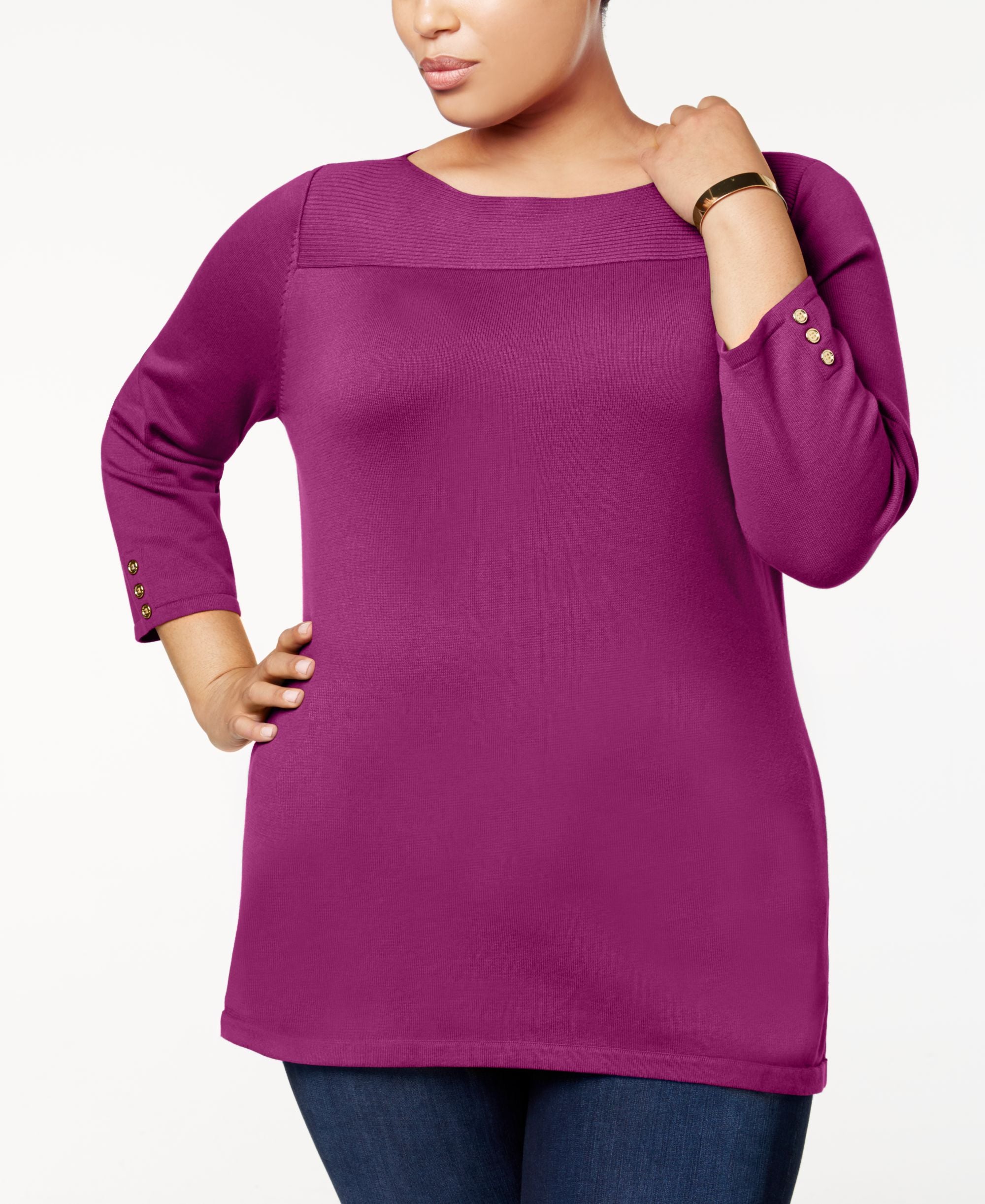 Karen Scott Plus Size Cotton Boat Neck Sweater