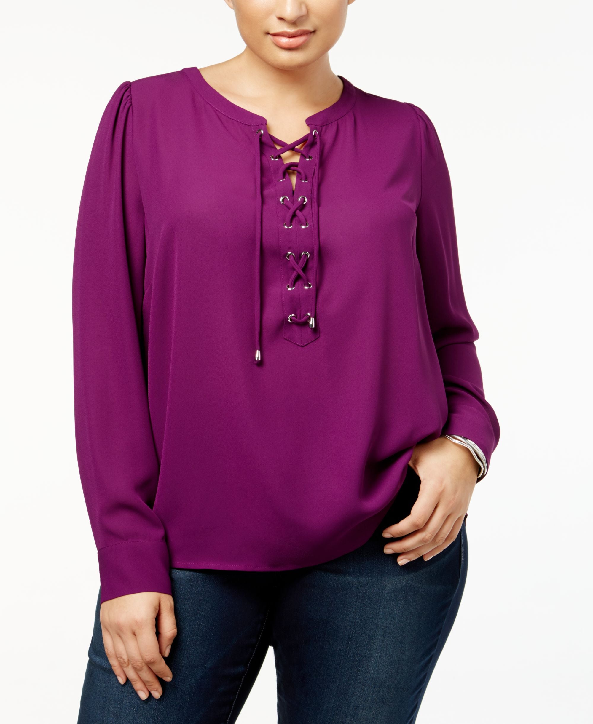 Plus Size Lace Up Blouse