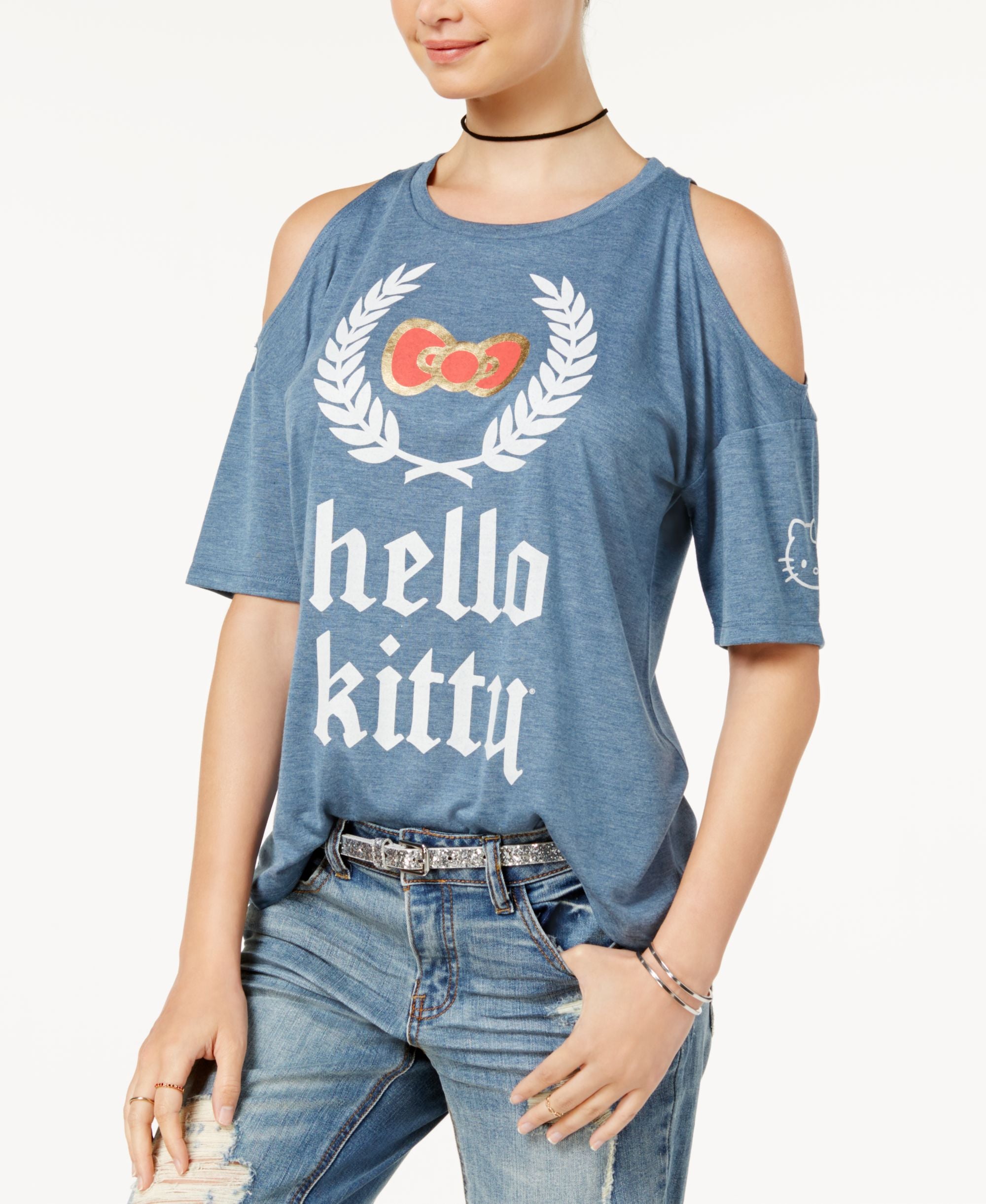 DOE Juniors' Hello Kitty Cold-Shoulder T-Shirt