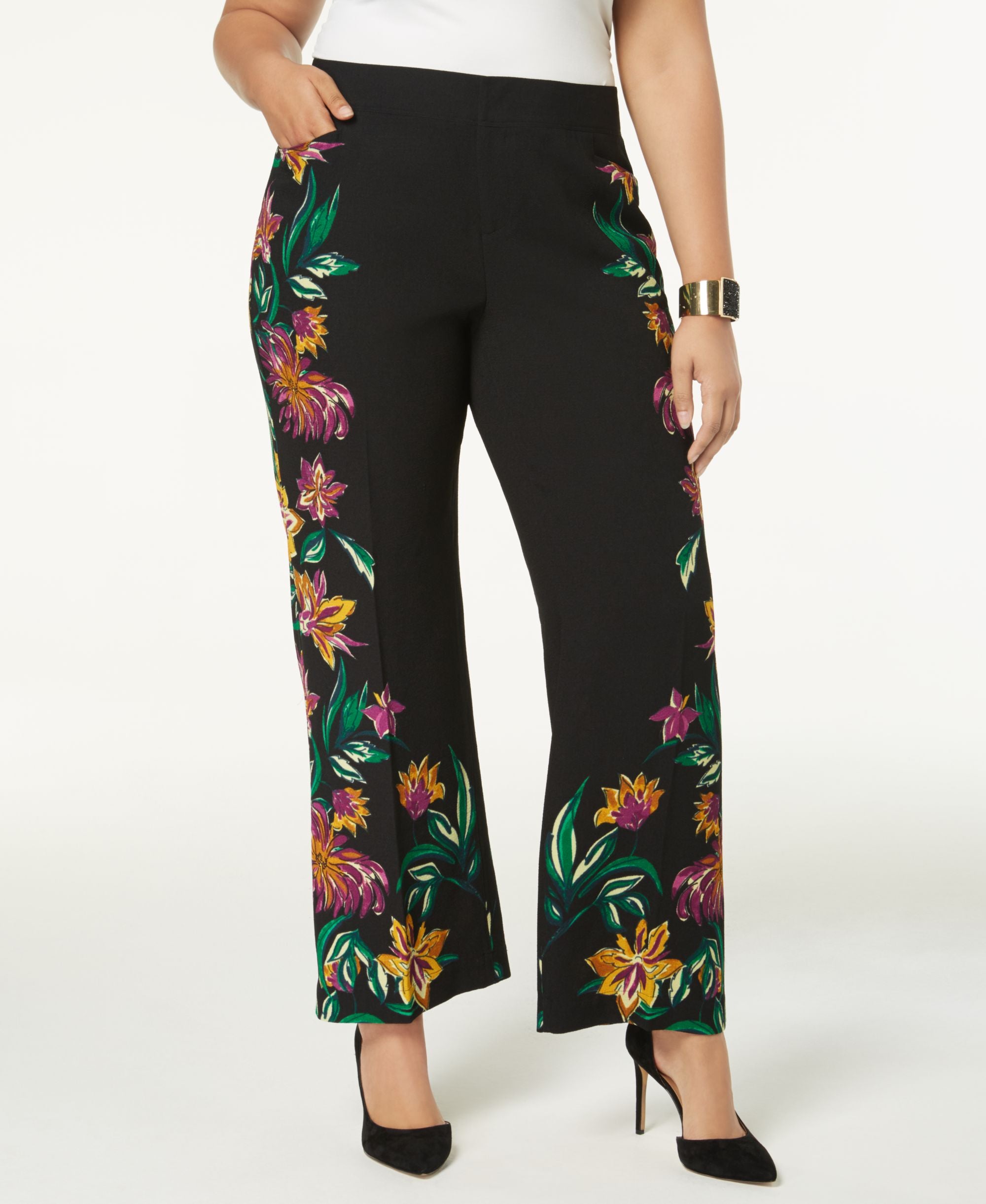 Plus Size Floral Print Wide Leg Pants