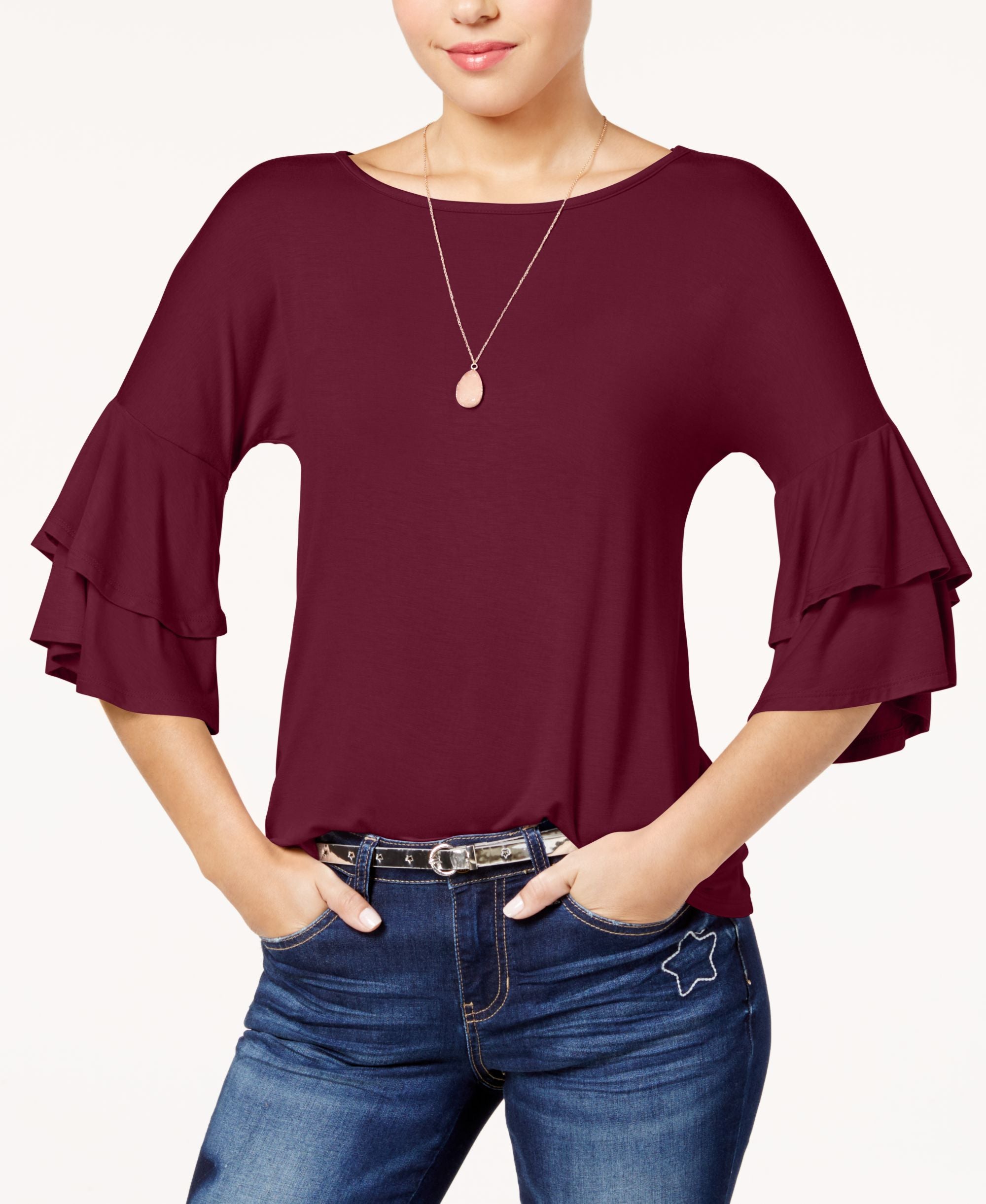 Ultra Flirt Juniors Tiered Ruffle Sleeved T-Shirt