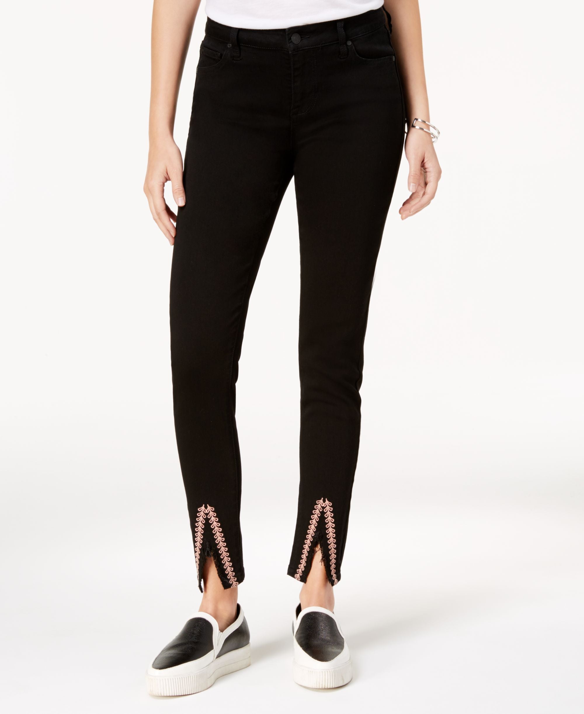 Celebrity Pink Juniors Embroidered Slit Hem Skinny Jeans