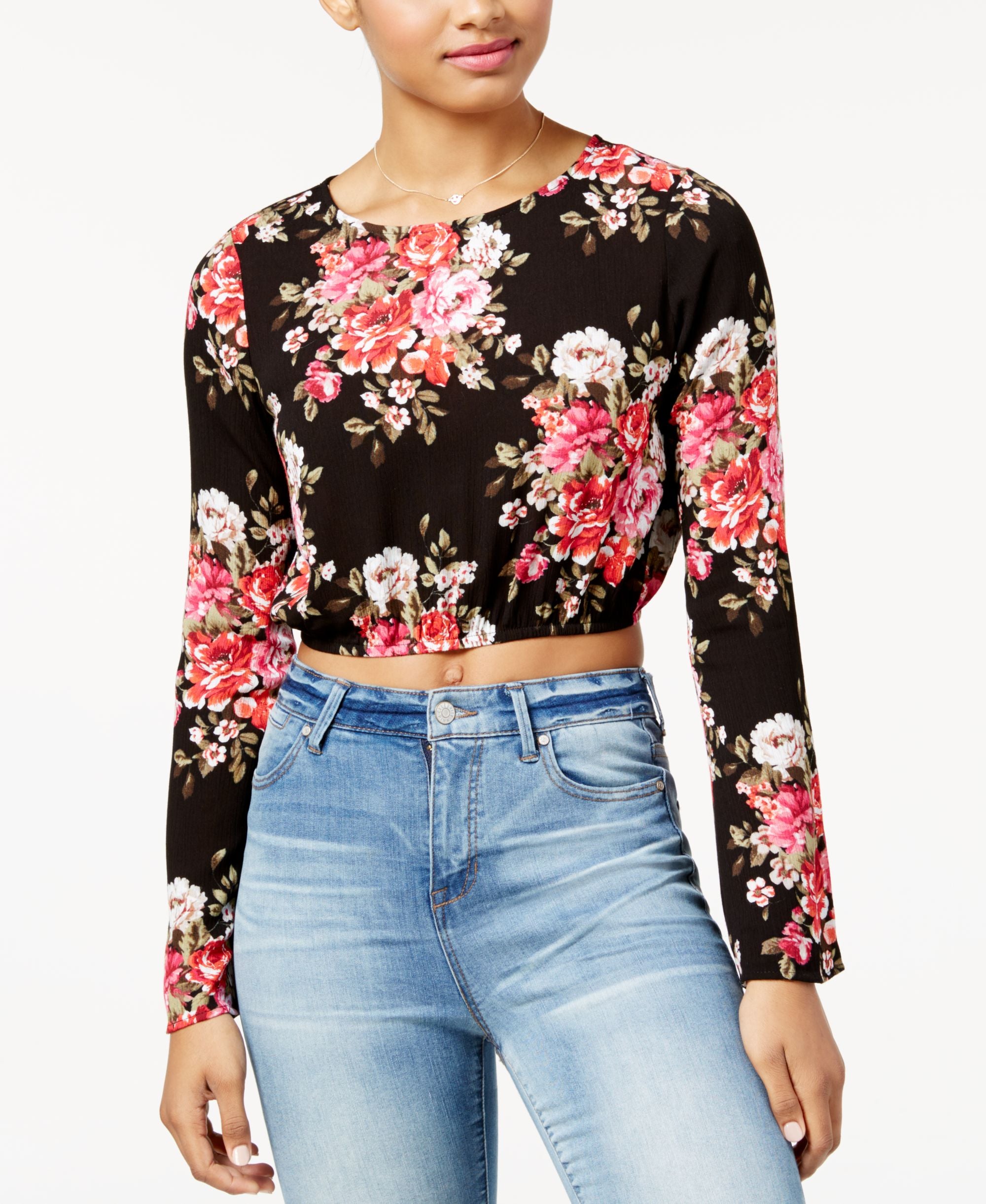 Polly Esther Juniors Printed Split Back Crop Top