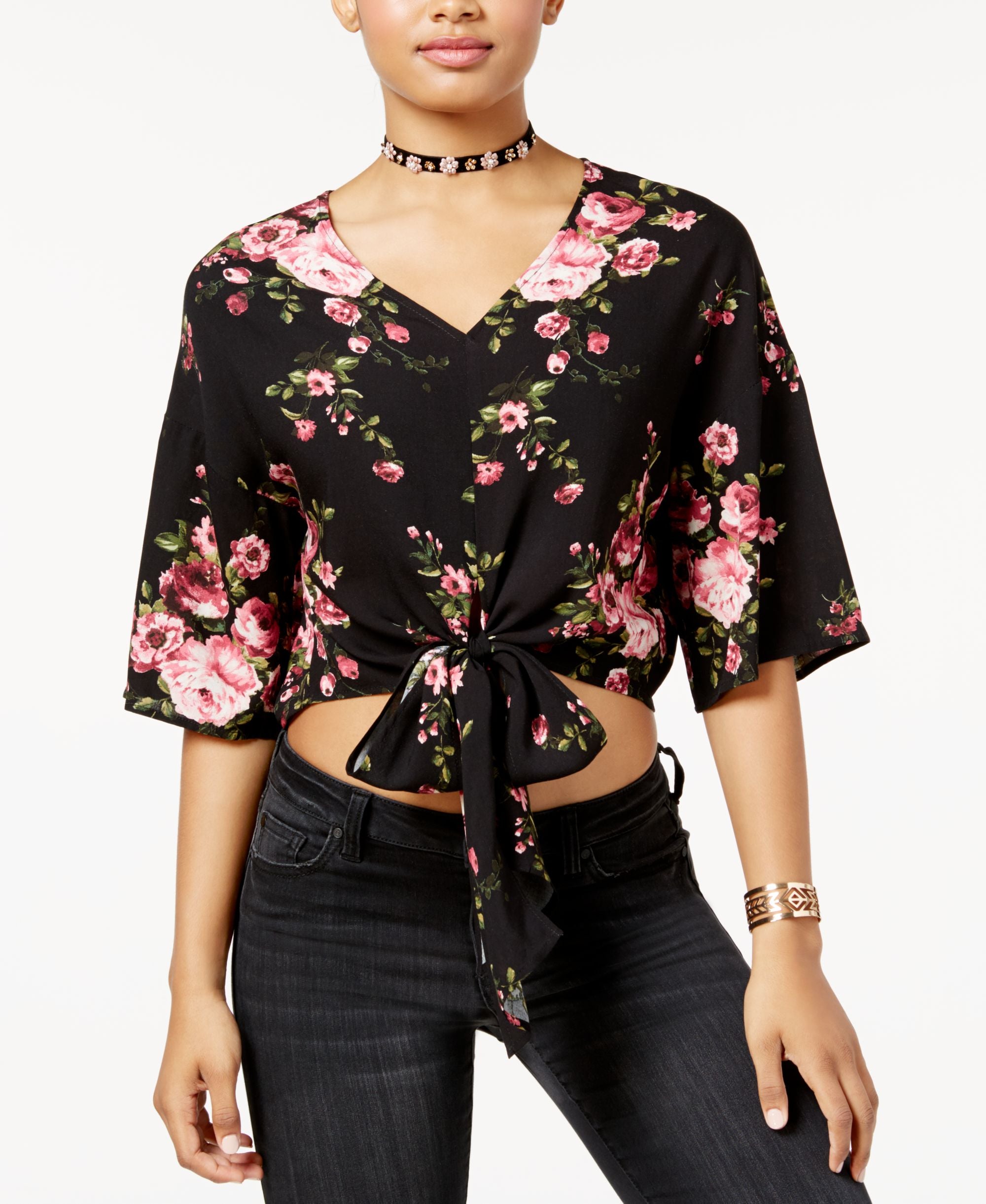 Polly Esther Juniors Cotton Tie Front Crop Top