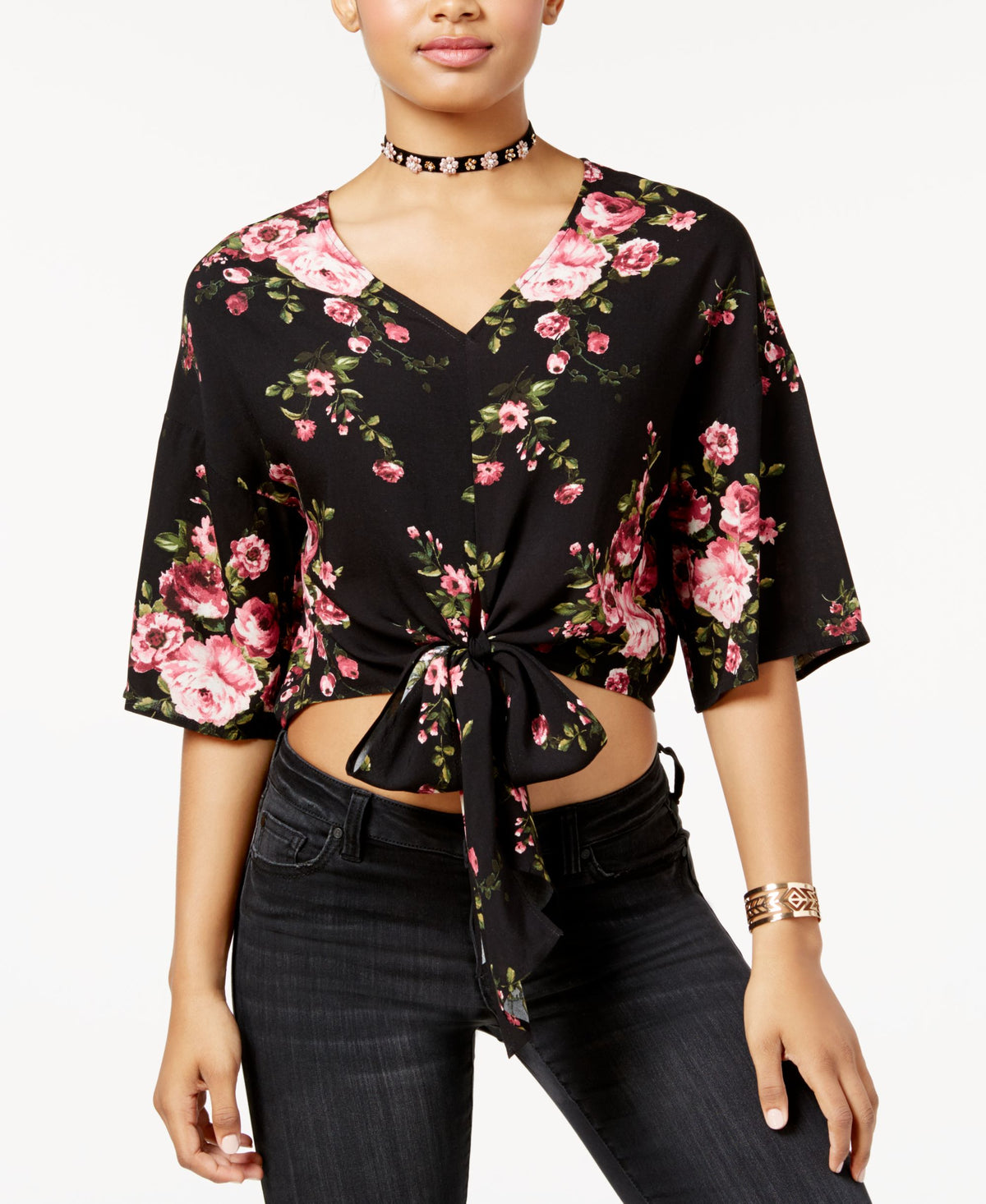 Polly Esther Juniors Cotton Tie Front Crop Top