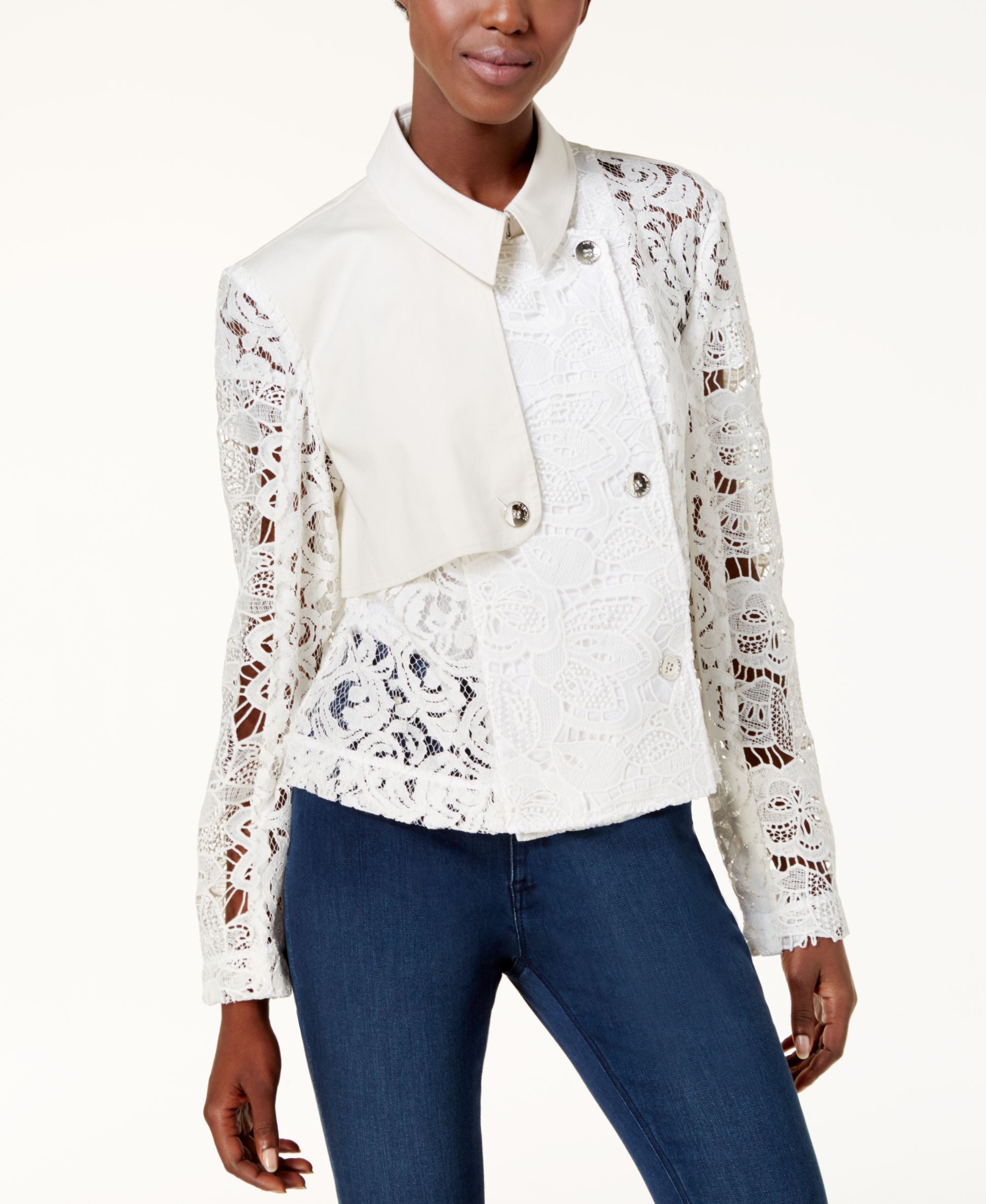 Rachel Rachel Roy Cropped Lace Contrast Trench Jacket