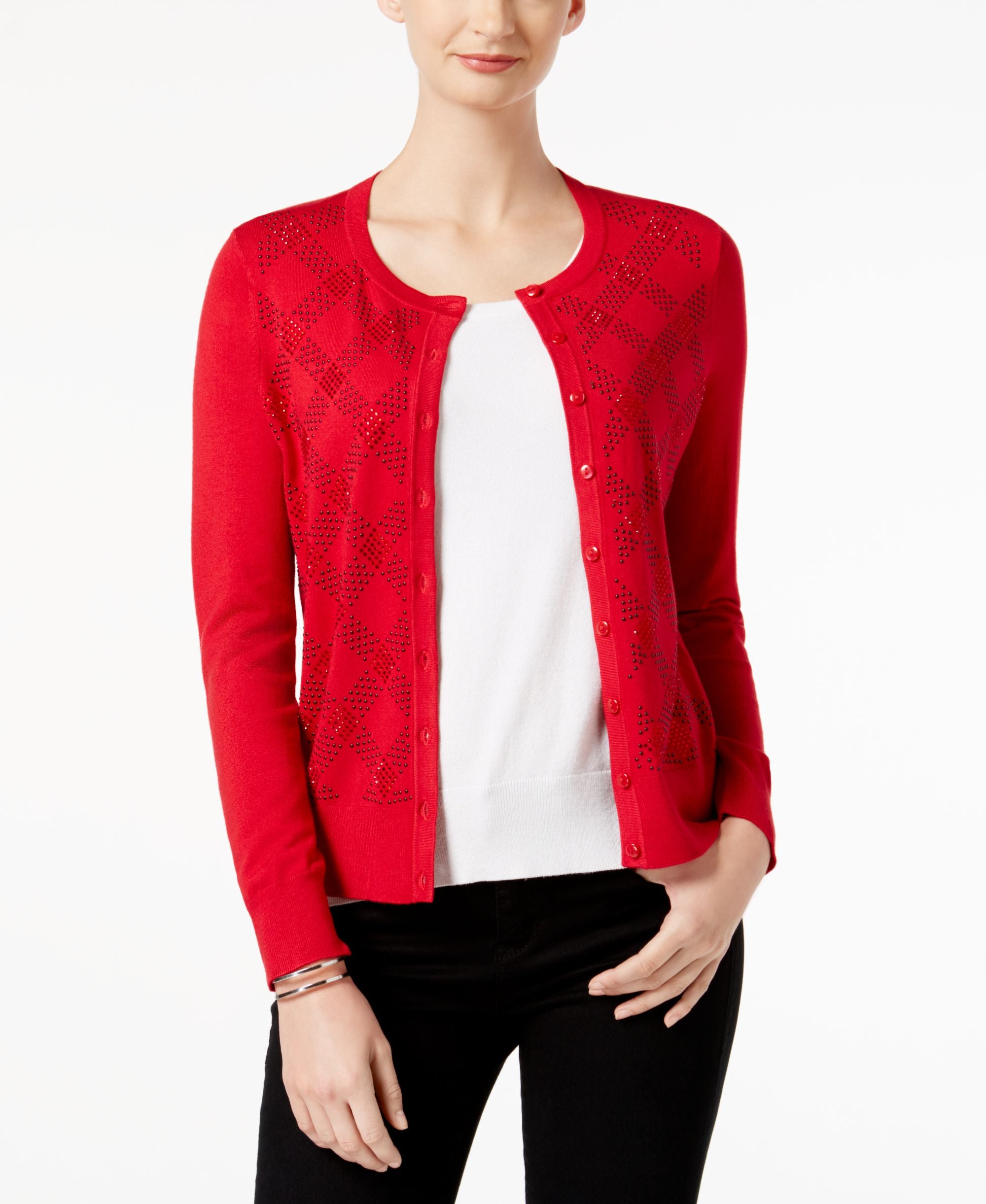 Charter Club Embellished Long Sleeve Cardigan