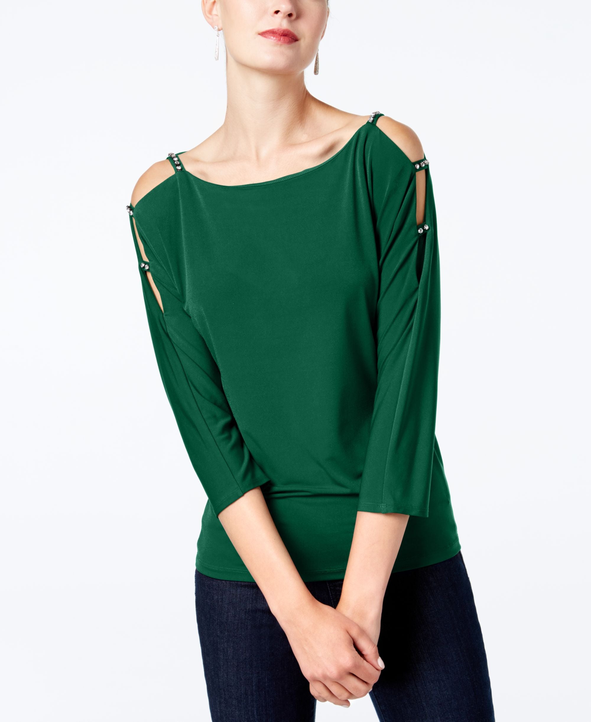 Petite Embellished Cold Shoulder Top