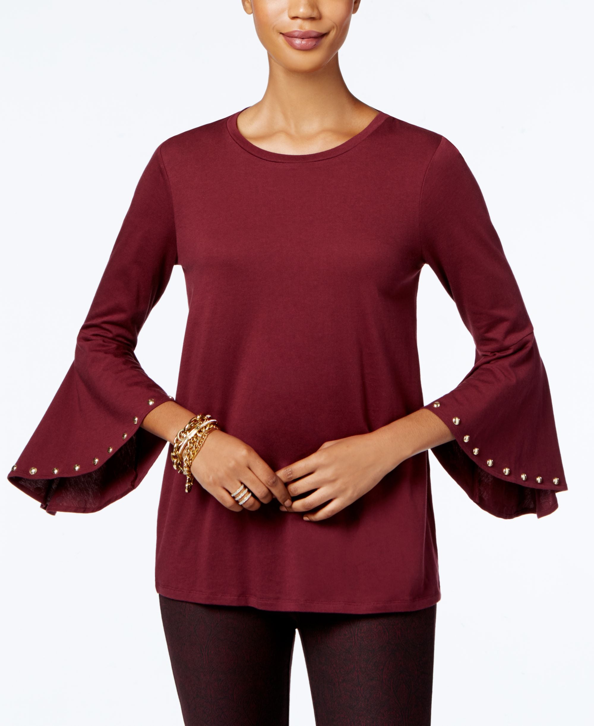 Michael Michael Kors Petite Studded Bell Sleeve Top