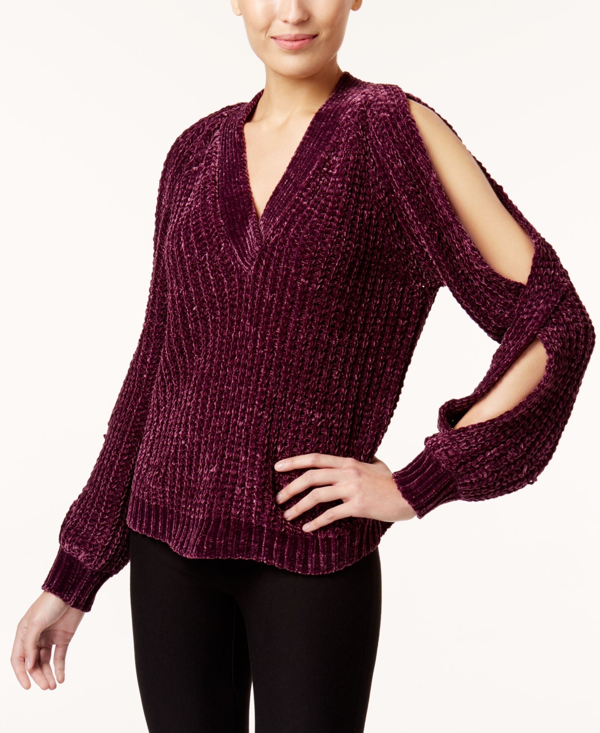 Marled Twist Cold Shoulder Sweater
