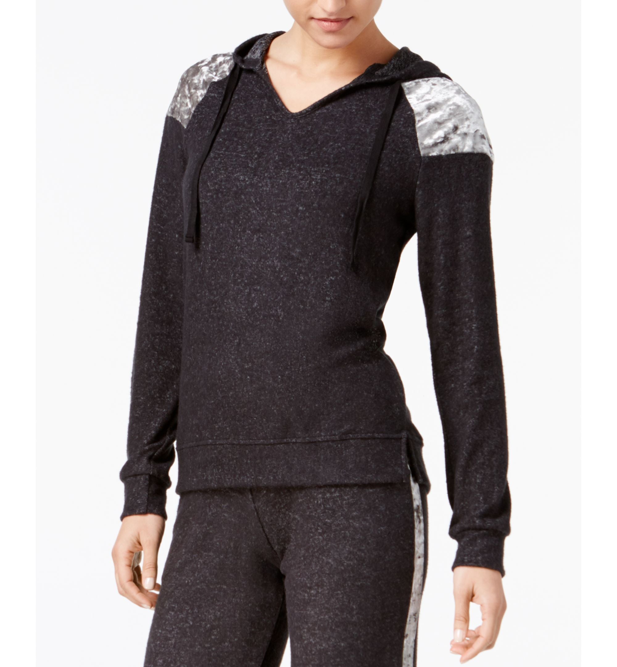 Juniors' Velvet-Trim Cozy Hoodie