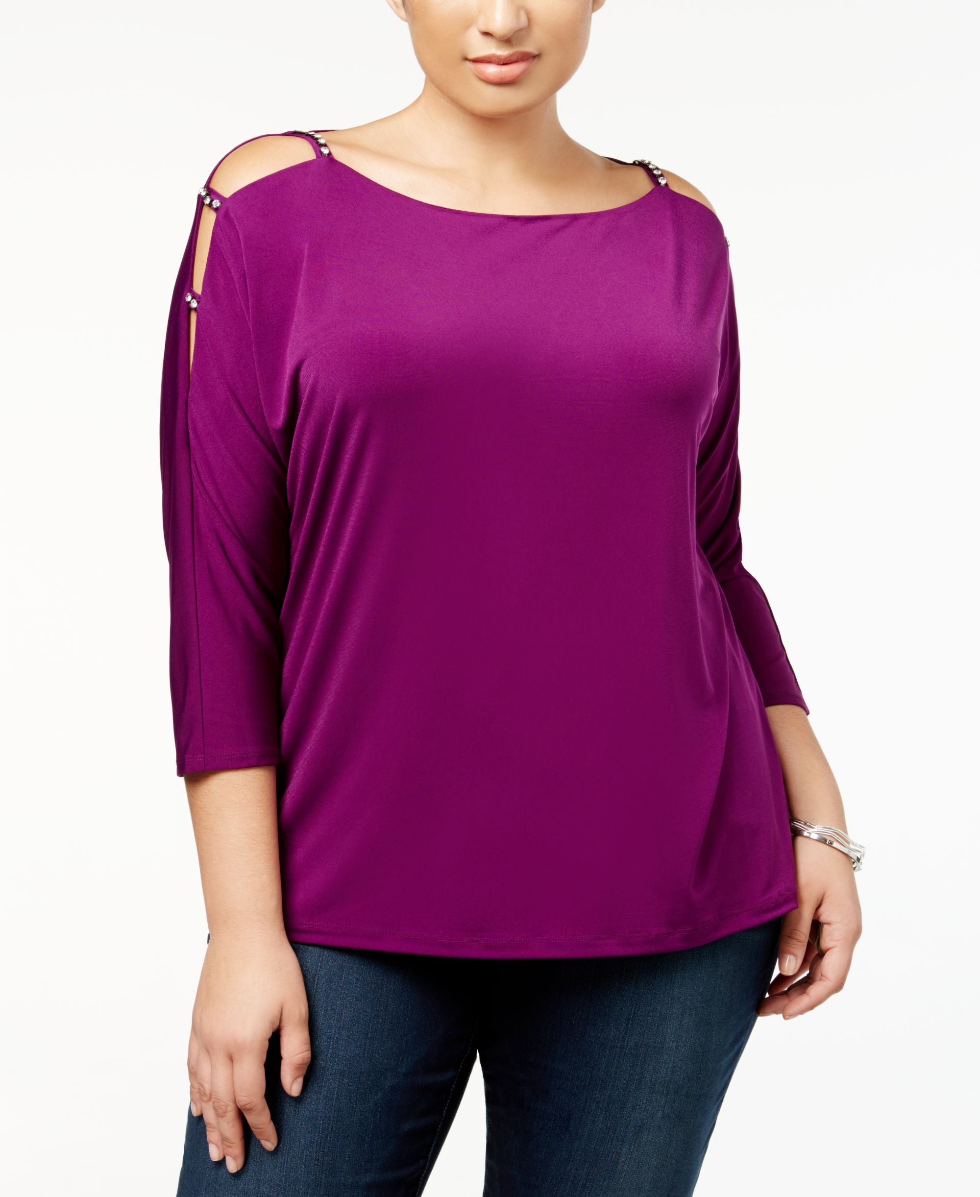 Plus Size Cold Shoulder Rhinestone Top