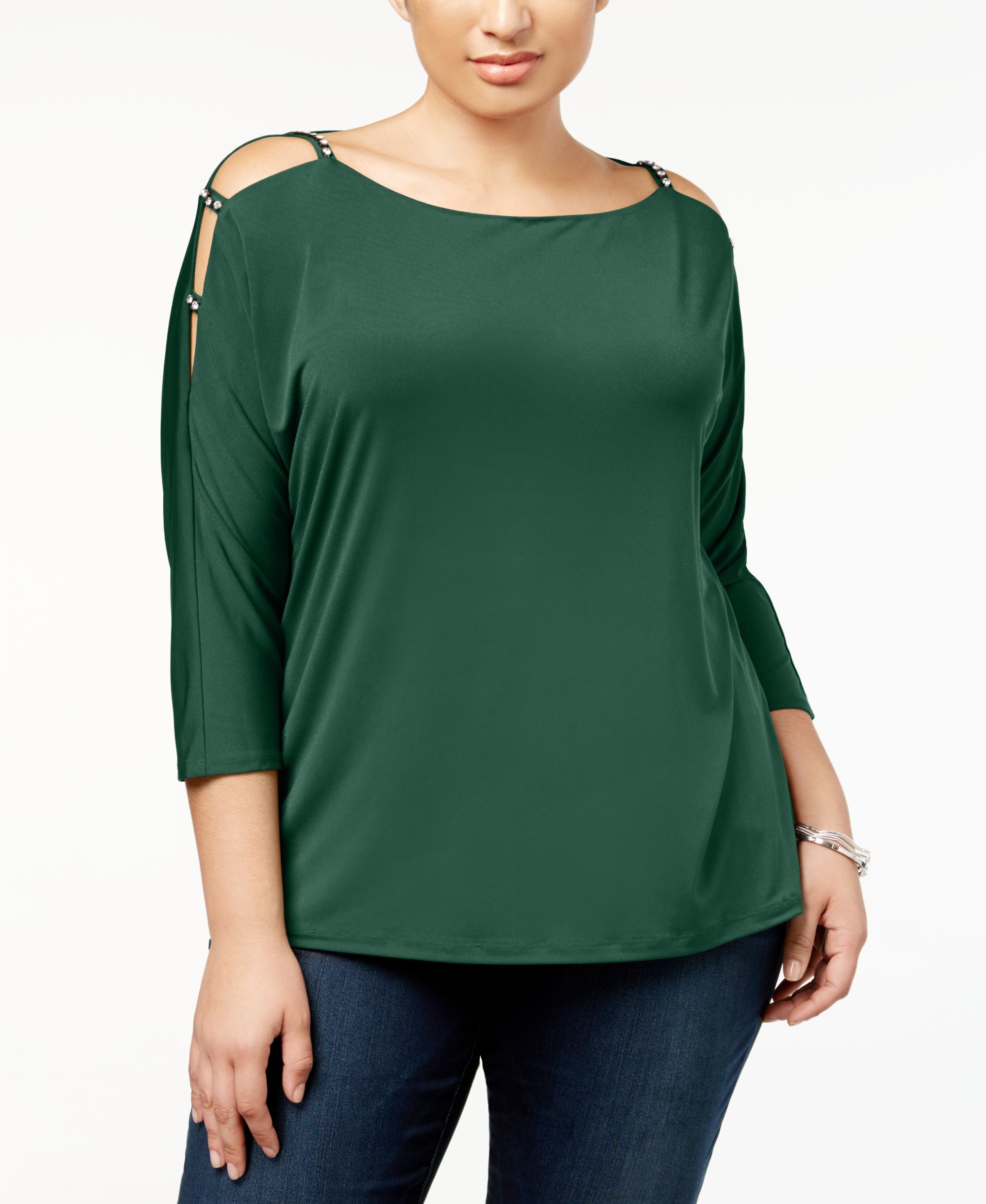 Plus Size Cold Shoulder Rhinestone Top