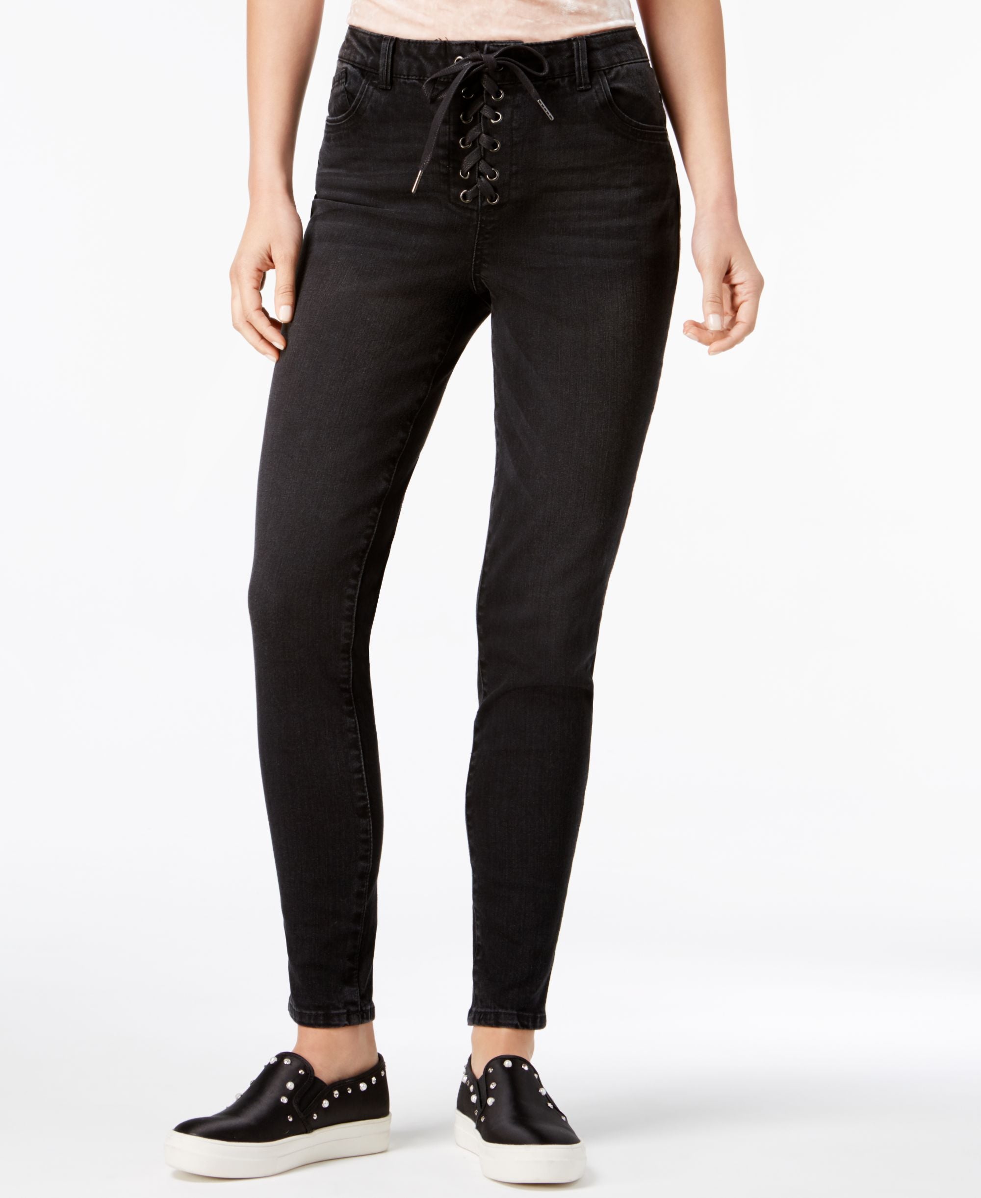 Rewind Juniors Lace Up Skinny Jeans