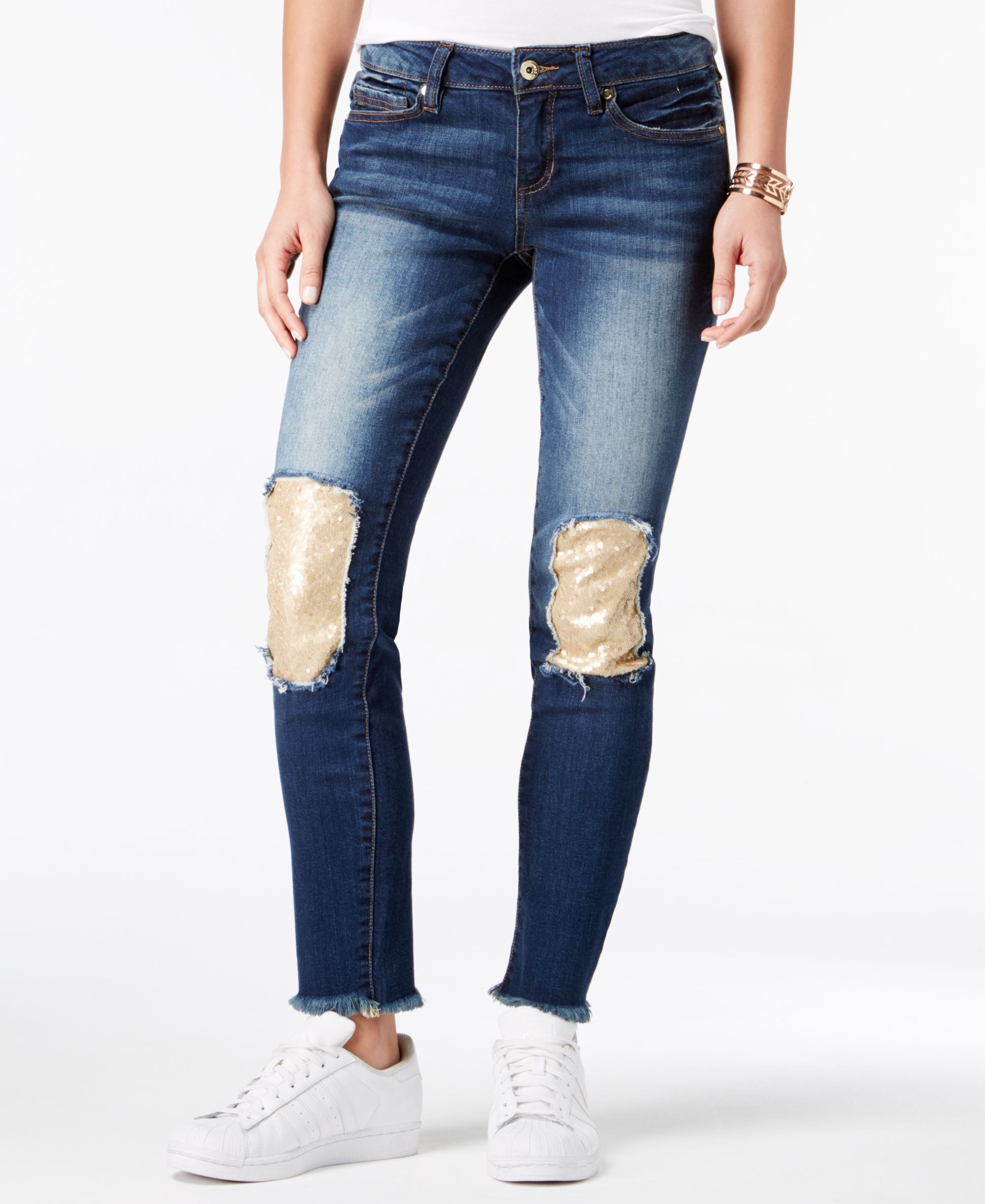 Dollhouse Juniors Sequin Patch Skinny Jeans